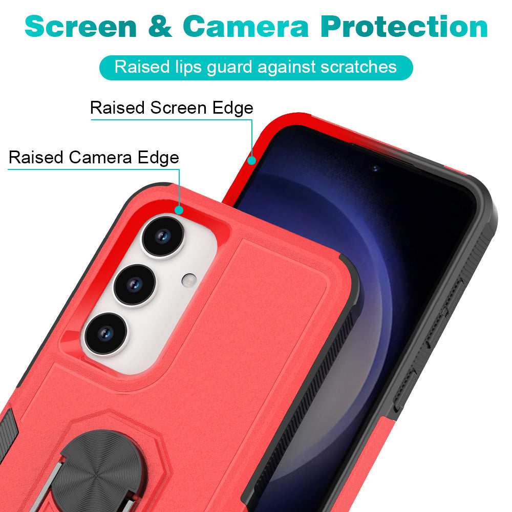 For Samsung Galaxy S24 Case Hybrid PC+TPU Metal Ring Kickstand Phone Protector - Red