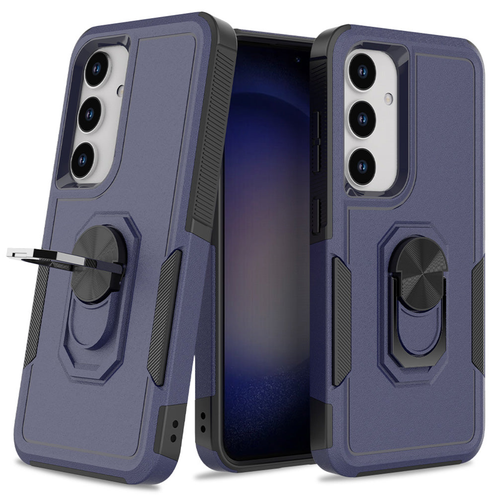 For Samsung Galaxy S24+ Phone Case Anti-drop Rotation Kickstand Protective Cover - Dark Blue