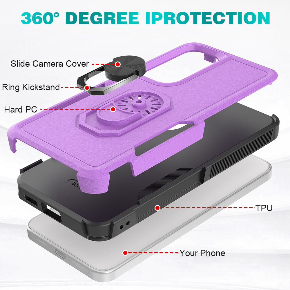For Samsung Galaxy S24+ Phone Case Anti-drop Rotation Kickstand Protective Cover - Purple