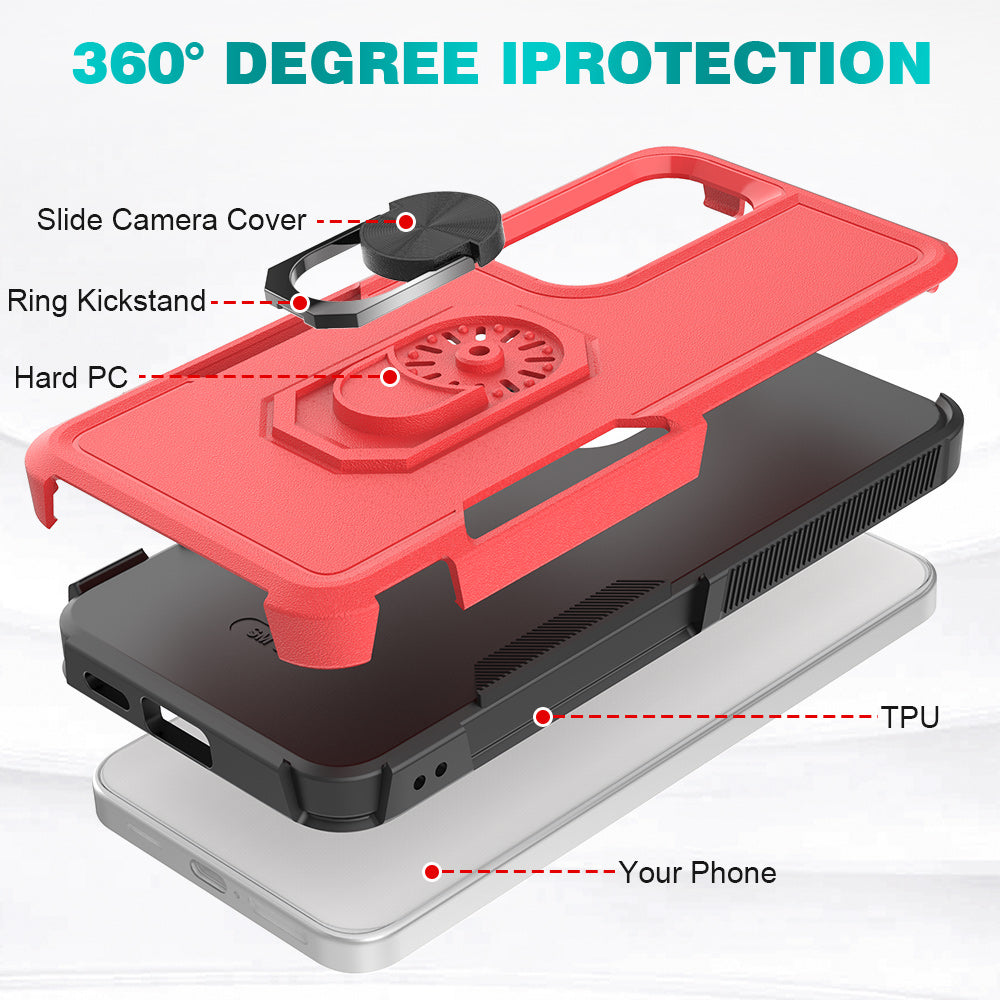 For Samsung Galaxy S24+ Phone Case Anti-drop Rotation Kickstand Protective Cover - Red