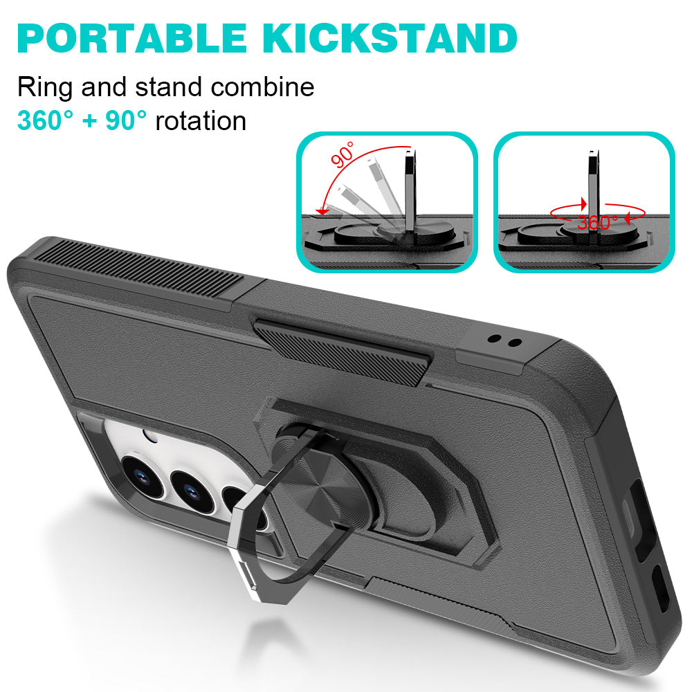 For Samsung Galaxy S24+ Phone Case Anti-drop Rotation Kickstand Protective Cover - Black