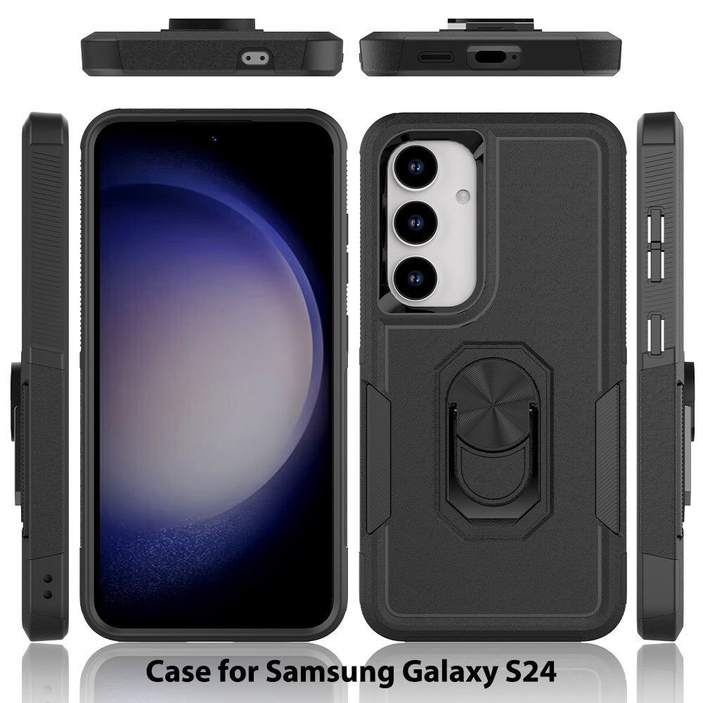 For Samsung Galaxy S24+ Phone Case Anti-drop Rotation Kickstand Protective Cover - Black