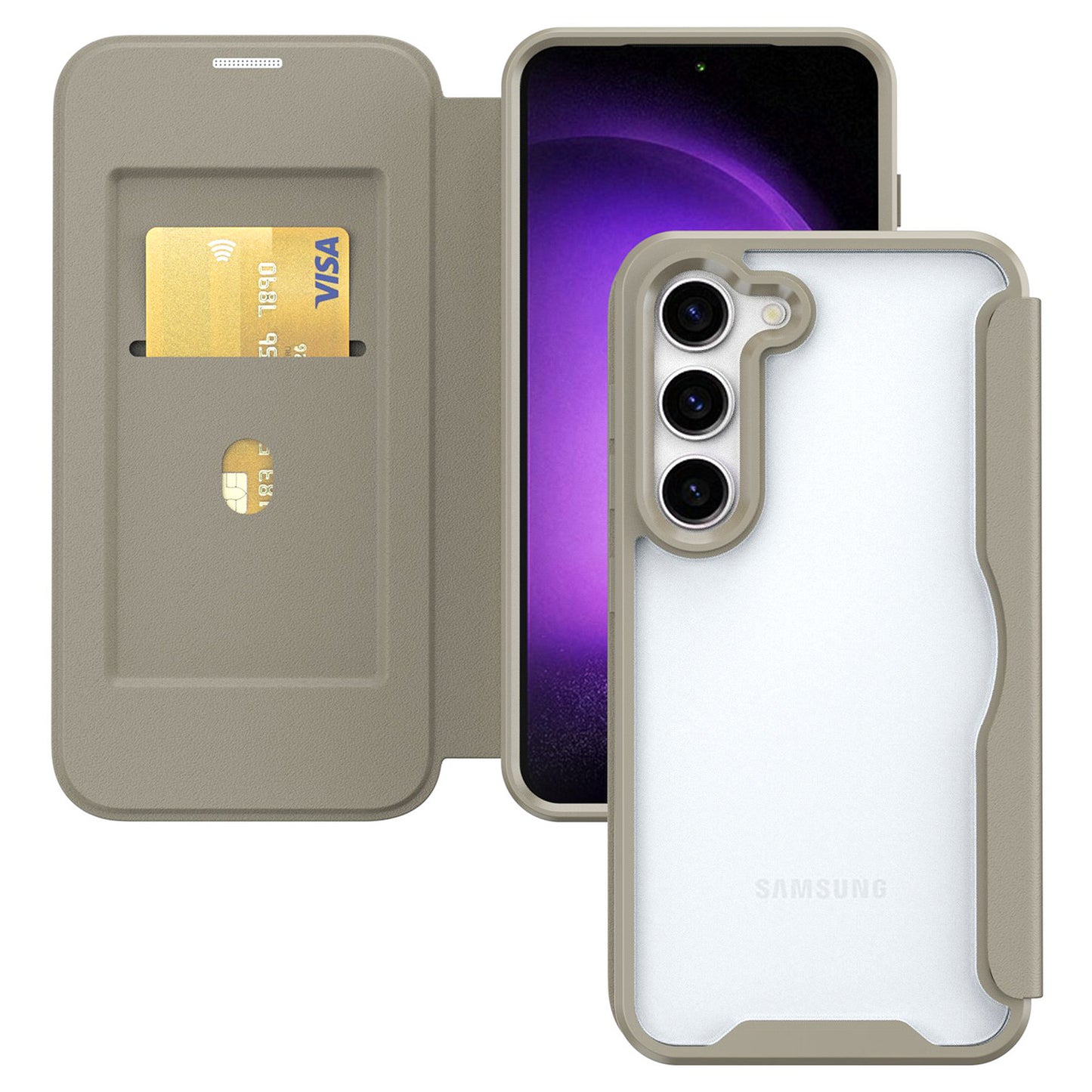 For Samsung Galaxy S24 Case Anti-scratch TPU+Acrylic+PU Leather Phone Cover - Khaki