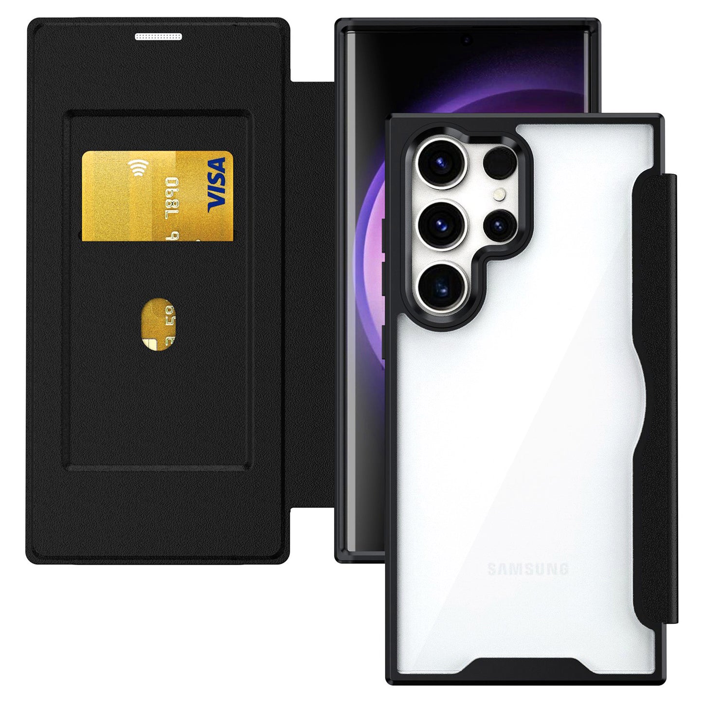 For Samsung Galaxy S24 Ultra Case RFID Blocking Card Slot Cell Phone Protector - Black