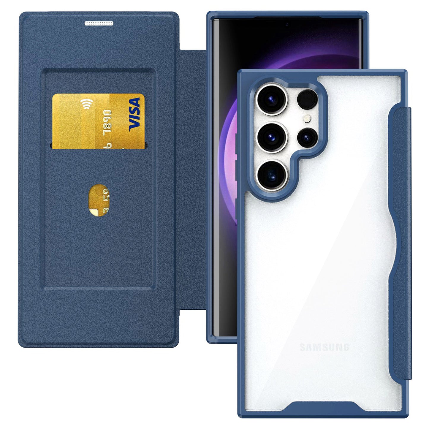 For Samsung Galaxy S24 Ultra Case RFID Blocking Card Slot Cell Phone Protector - Blue