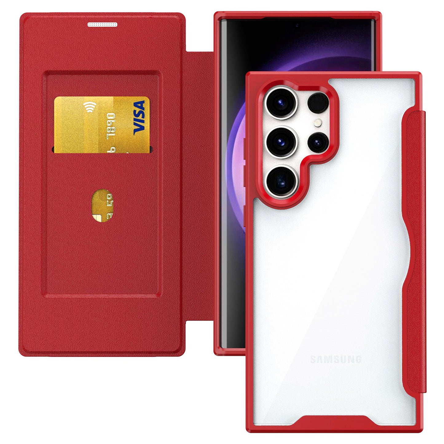 For Samsung Galaxy S24 Ultra Case RFID Blocking Card Slot Cell Phone Protector - Red