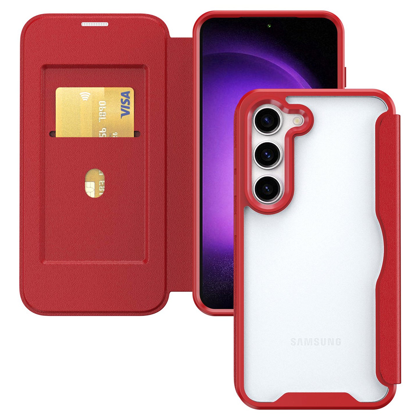 For Samsung Galaxy S24+ Phone Case Shockproof RFID Blocking Cover with Card Holder - Red