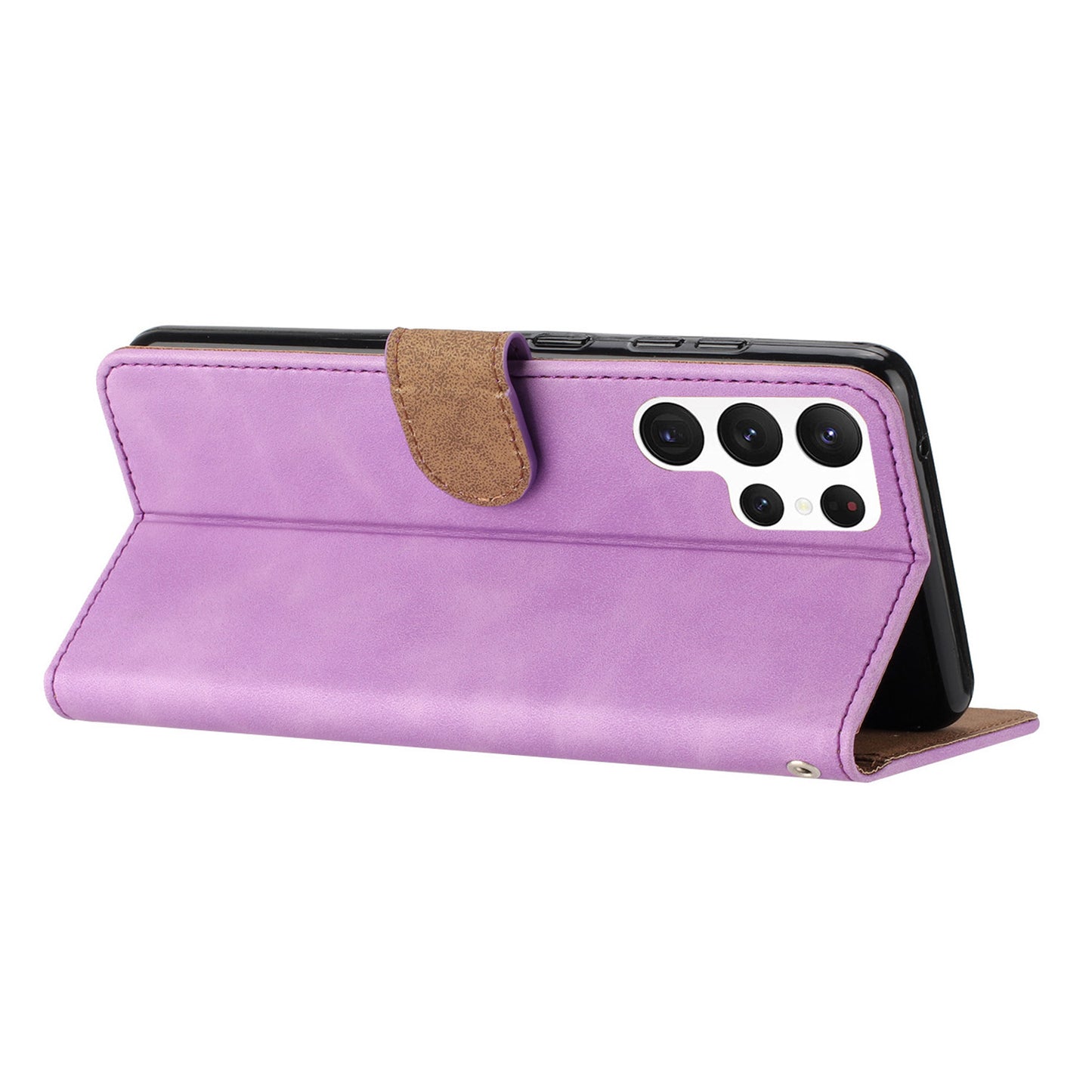 For Samsung Galaxy S24 Ultra Case PU Leather Wallet Imprinted Butterfly Stand Phone Cover - Purple