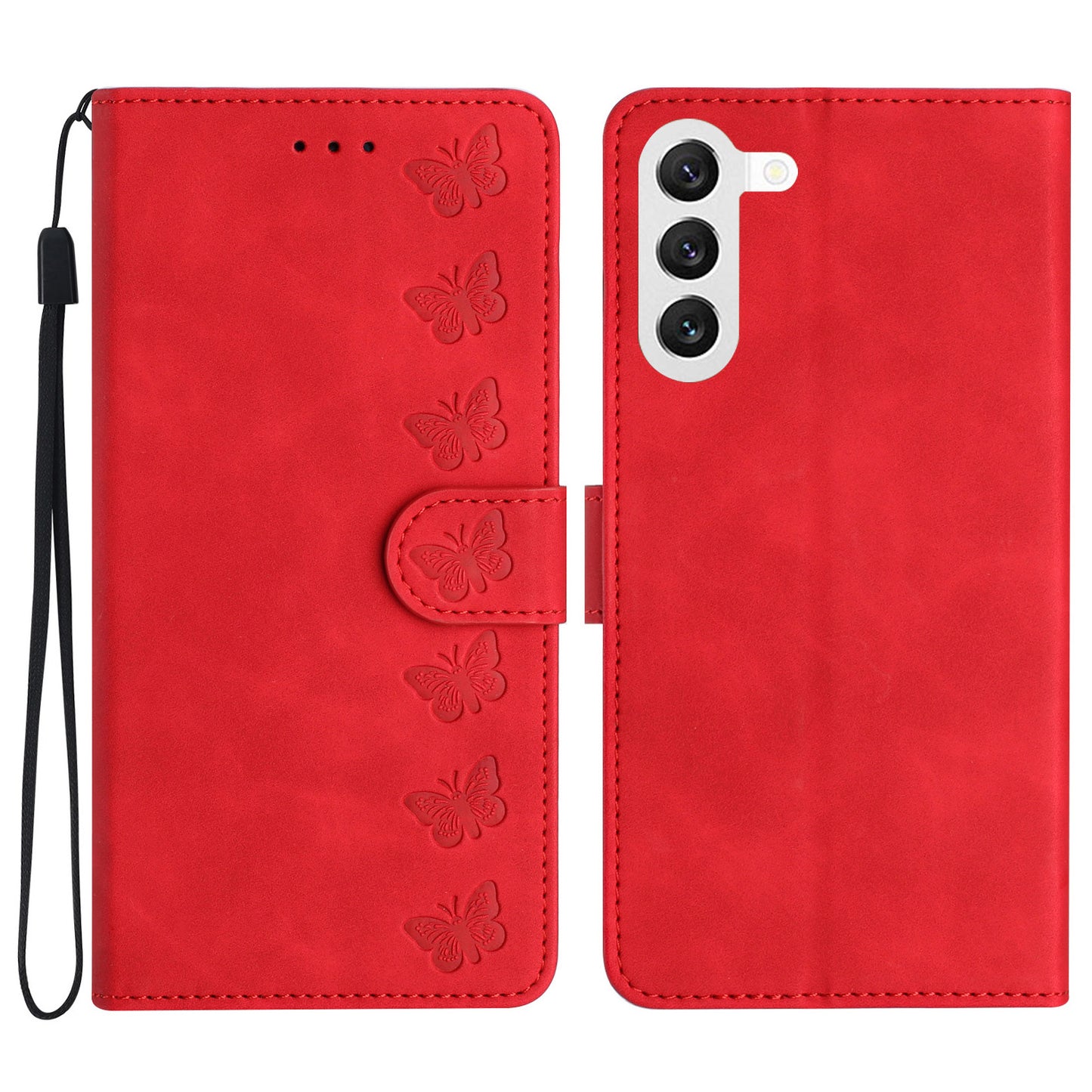 For Samsung Galaxy S24 Case Anti-Scratch Phone Shell Imprinted Leather Wallet Stand Cover - Red