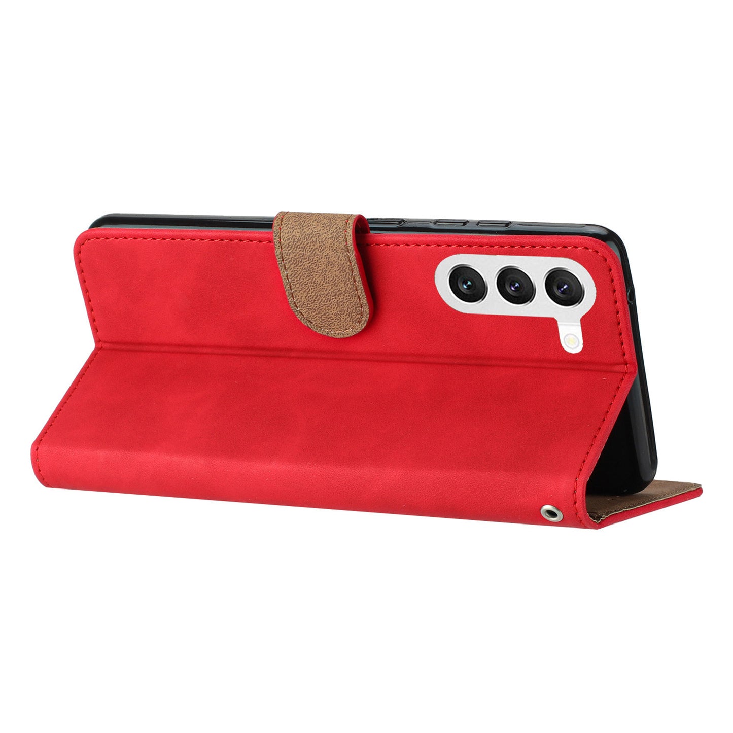 For Samsung Galaxy S24 Case Anti-Scratch Phone Shell Imprinted Leather Wallet Stand Cover - Red