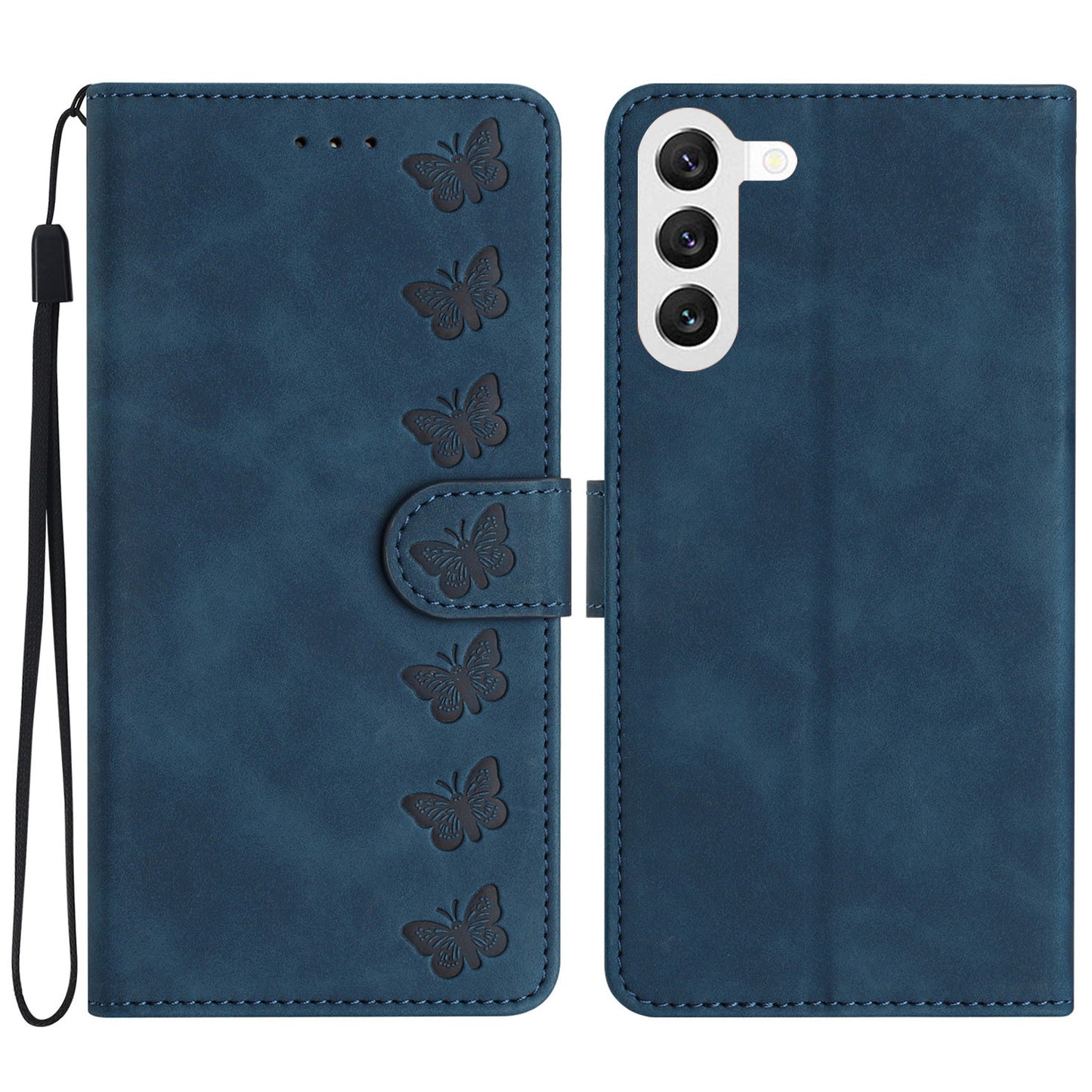 For Samsung Galaxy S24 Case Anti-Scratch Phone Shell Imprinted Leather Wallet Stand Cover - Blue