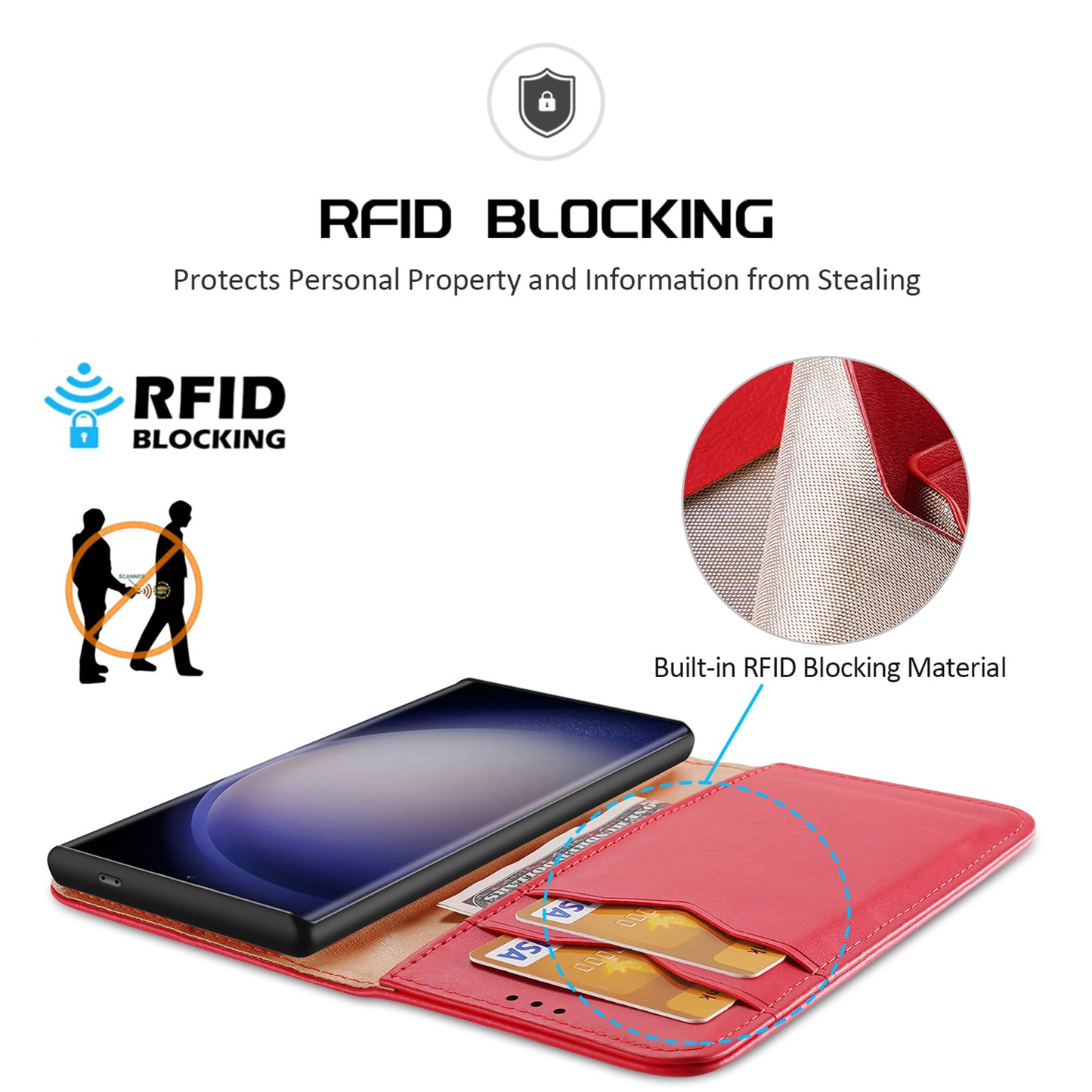 DUX DUCIS Hivo Series for Samsung Galaxy S24 Ultra Phone Case Cowhide Leather Wallet Flip Cover - Red