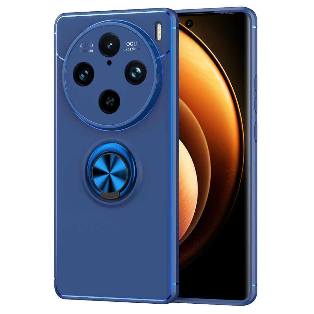For vivo X100 Pro 5G Case Flexible TPU Phone Protective Cover with Ring Kickstand - Blue