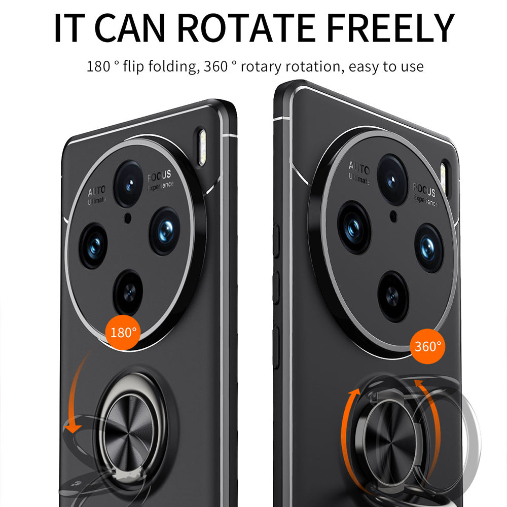 For vivo X100 Pro 5G Case Flexible TPU Phone Protective Cover with Ring Kickstand - Blue