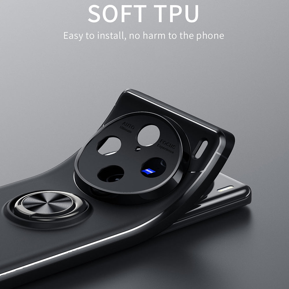 For vivo X100 Pro 5G Case Flexible TPU Phone Protective Cover with Ring Kickstand - Black / Blue