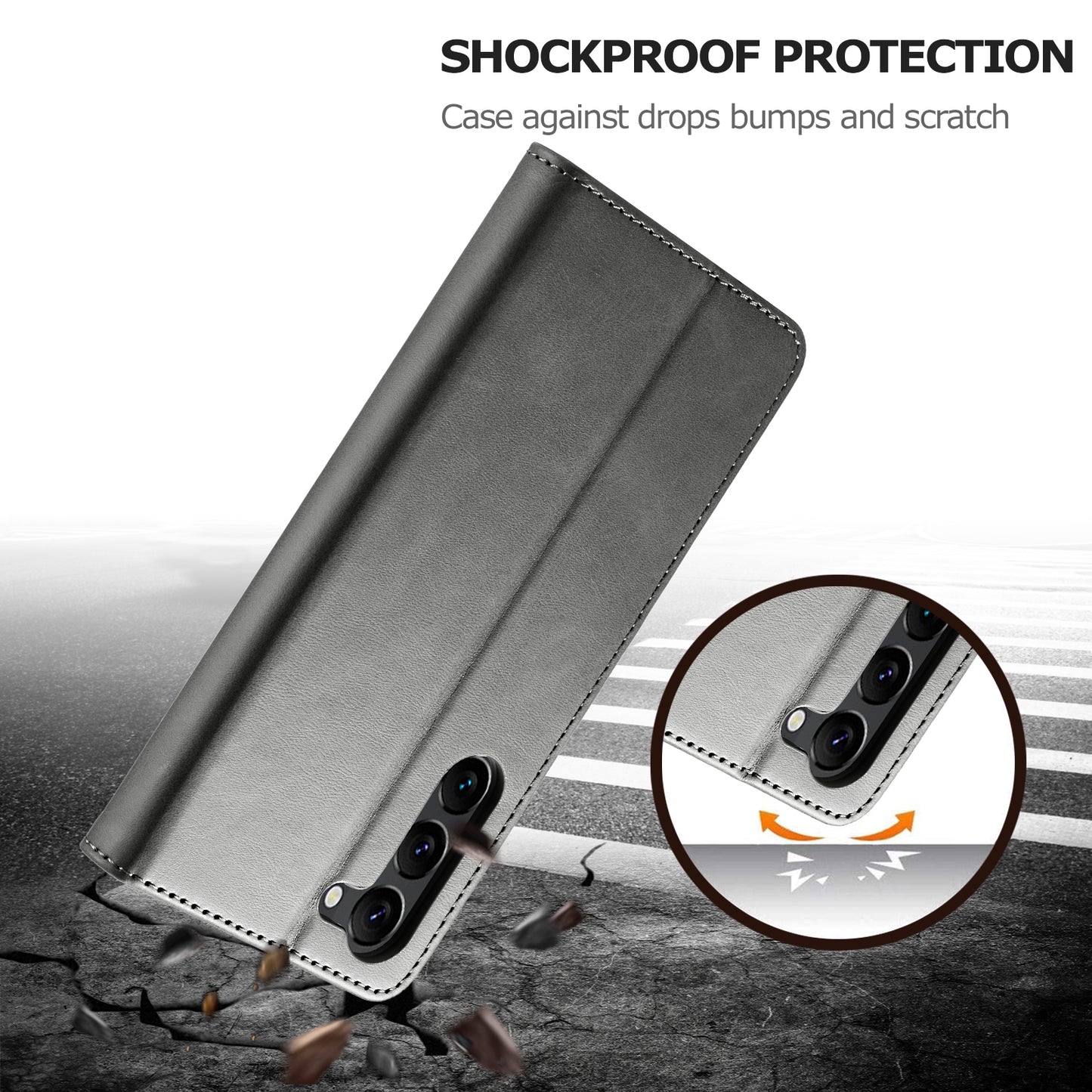 LC.IMEEKE For Samsung Galaxy S24 Case Anti-drop Leather Wallet Phone Cover - Grey