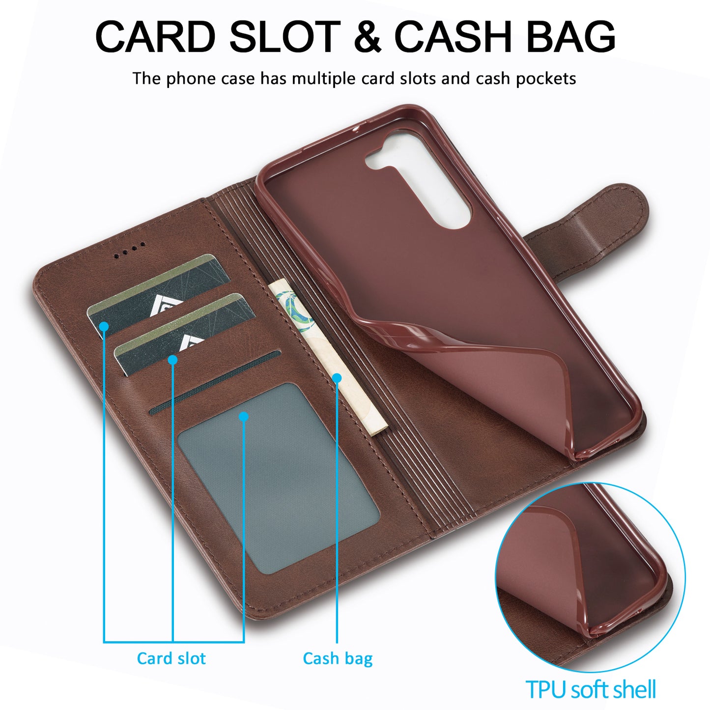 LC.IMEEKE For Samsung Galaxy S24 Case Anti-drop Leather Wallet Phone Cover - Brown