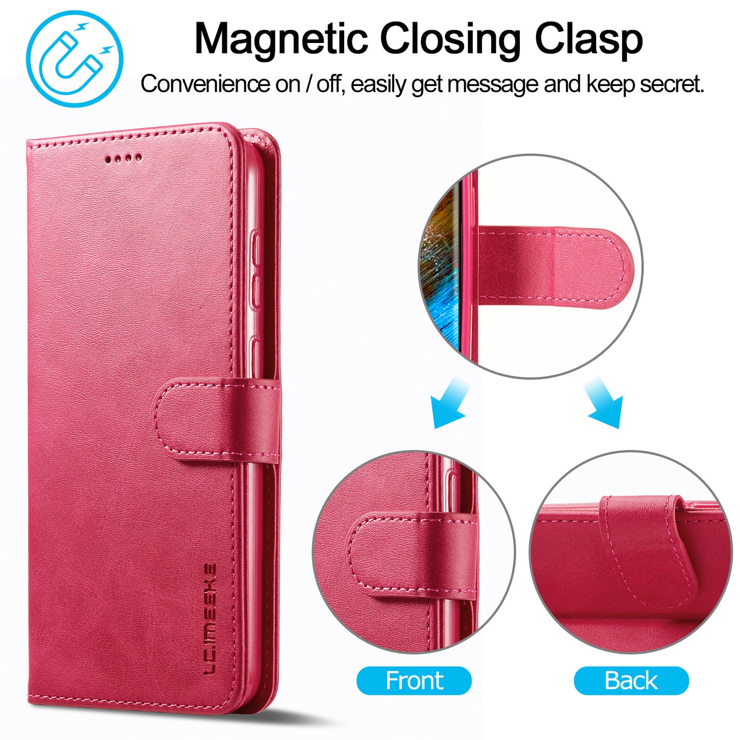 LC.IMEEKE For Samsung Galaxy S24 Case Anti-drop Leather Wallet Phone Cover - Rose