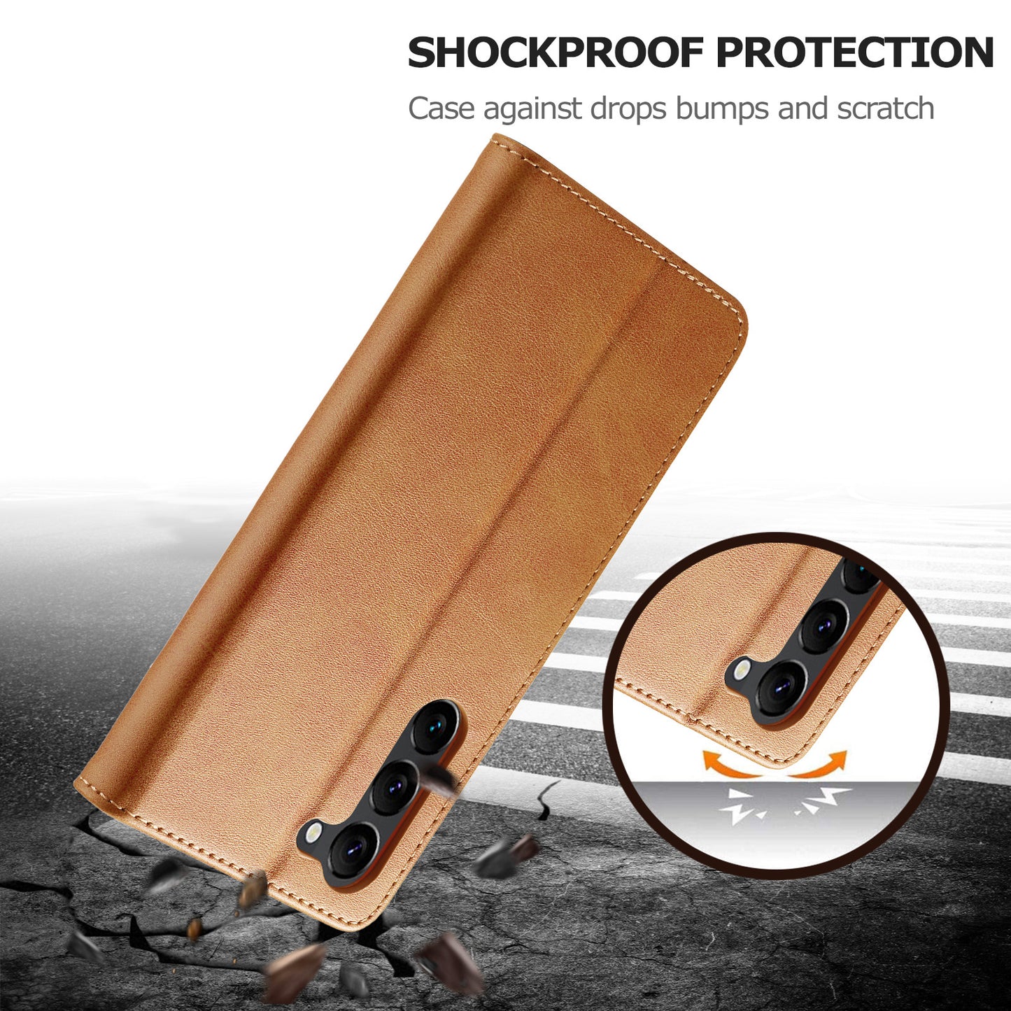 LC.IMEEKE For Samsung Galaxy S24 Case Anti-drop Leather Wallet Phone Cover - Yellow