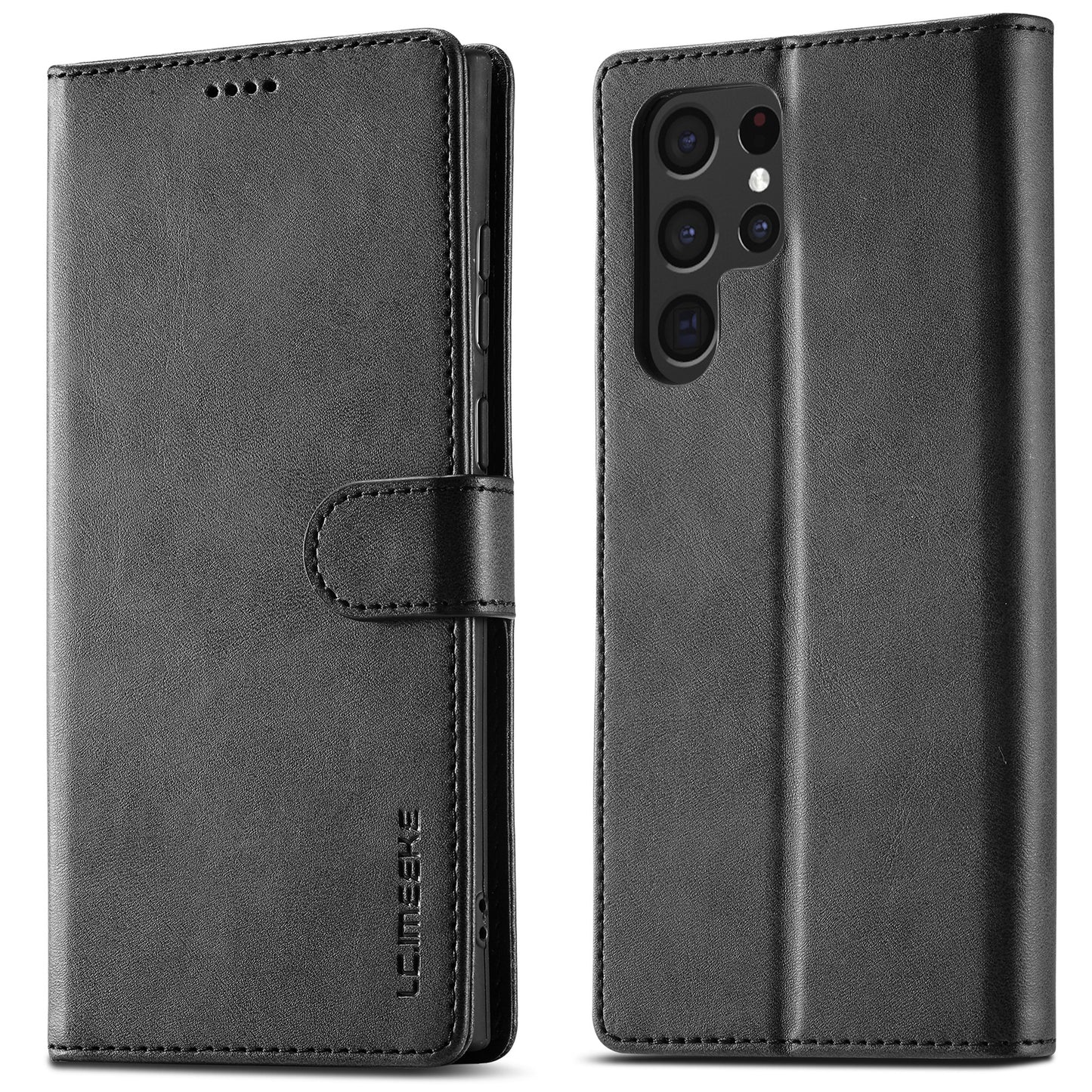 LC.IMEEKE For Samsung Galaxy S24 Ultra Case Drop-resistant Stand Leather Phone Shell Cover - Black