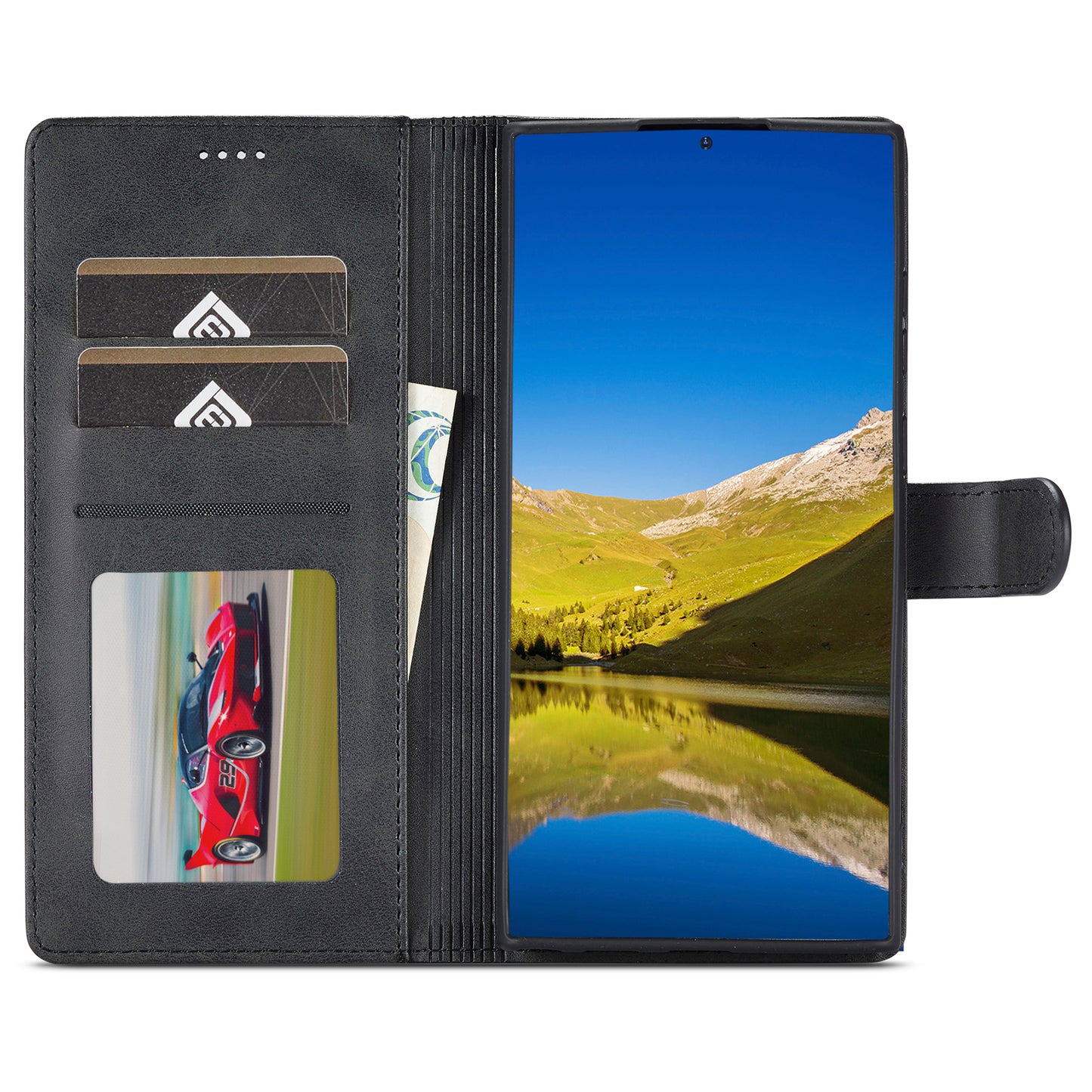 LC.IMEEKE For Samsung Galaxy S24 Ultra Case Drop-resistant Stand Leather Phone Shell Cover - Black