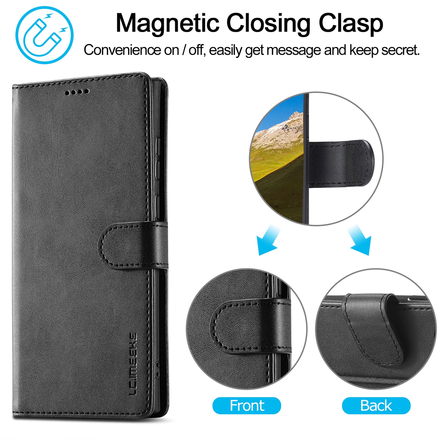 LC.IMEEKE For Samsung Galaxy S24 Ultra Case Drop-resistant Stand Leather Phone Shell Cover - Black