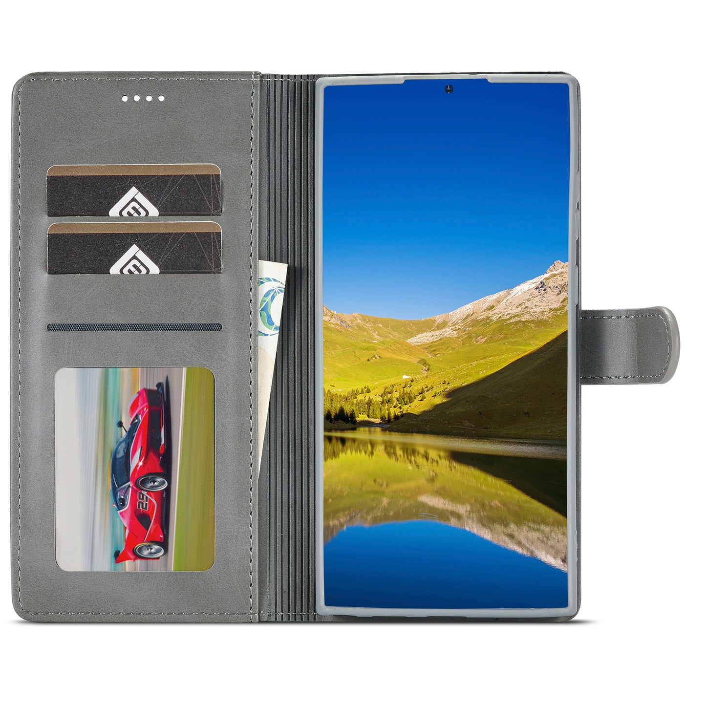 LC.IMEEKE For Samsung Galaxy S24 Ultra Case Drop-resistant Stand Leather Phone Shell Cover - Grey