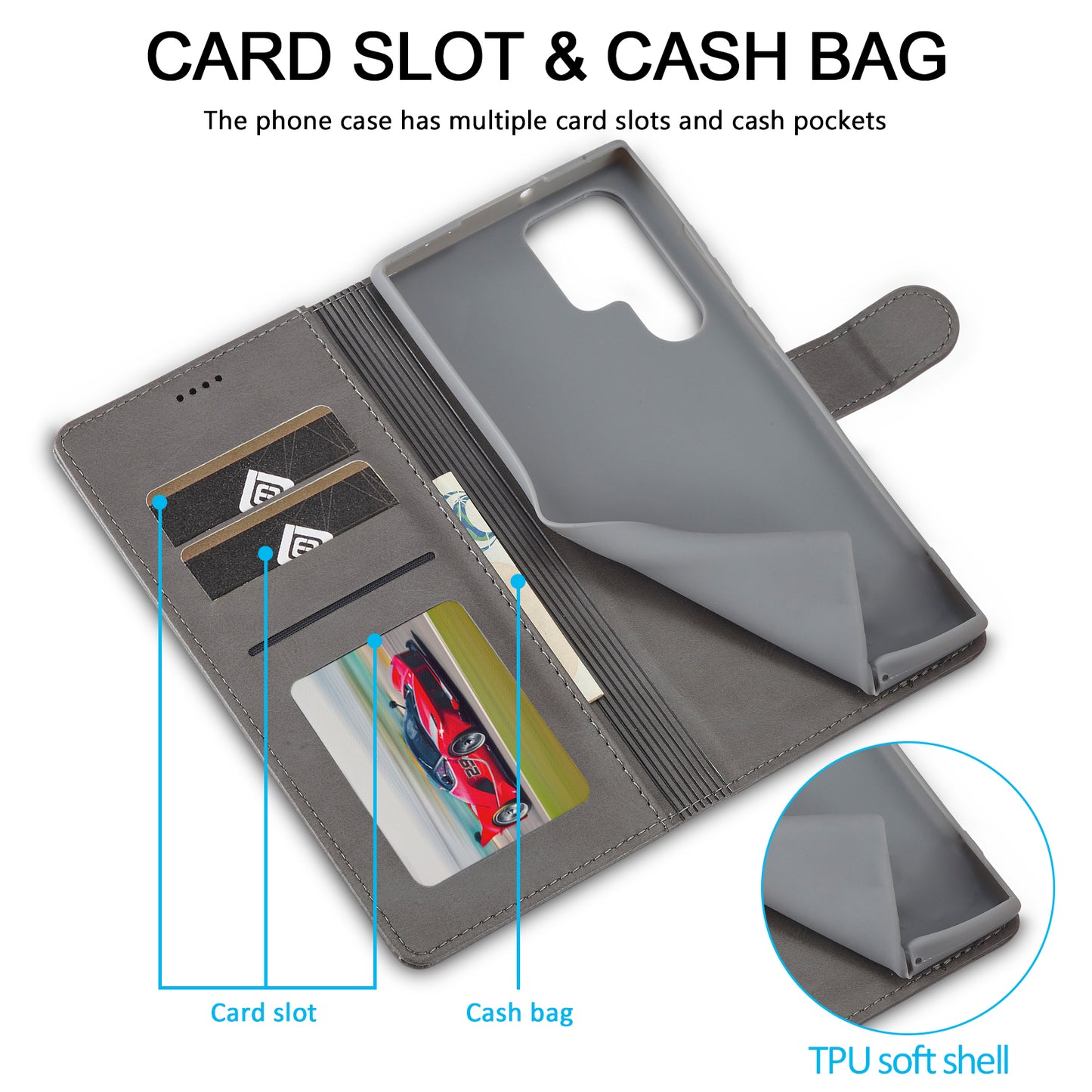 LC.IMEEKE For Samsung Galaxy S24 Ultra Case Drop-resistant Stand Leather Phone Shell Cover - Grey