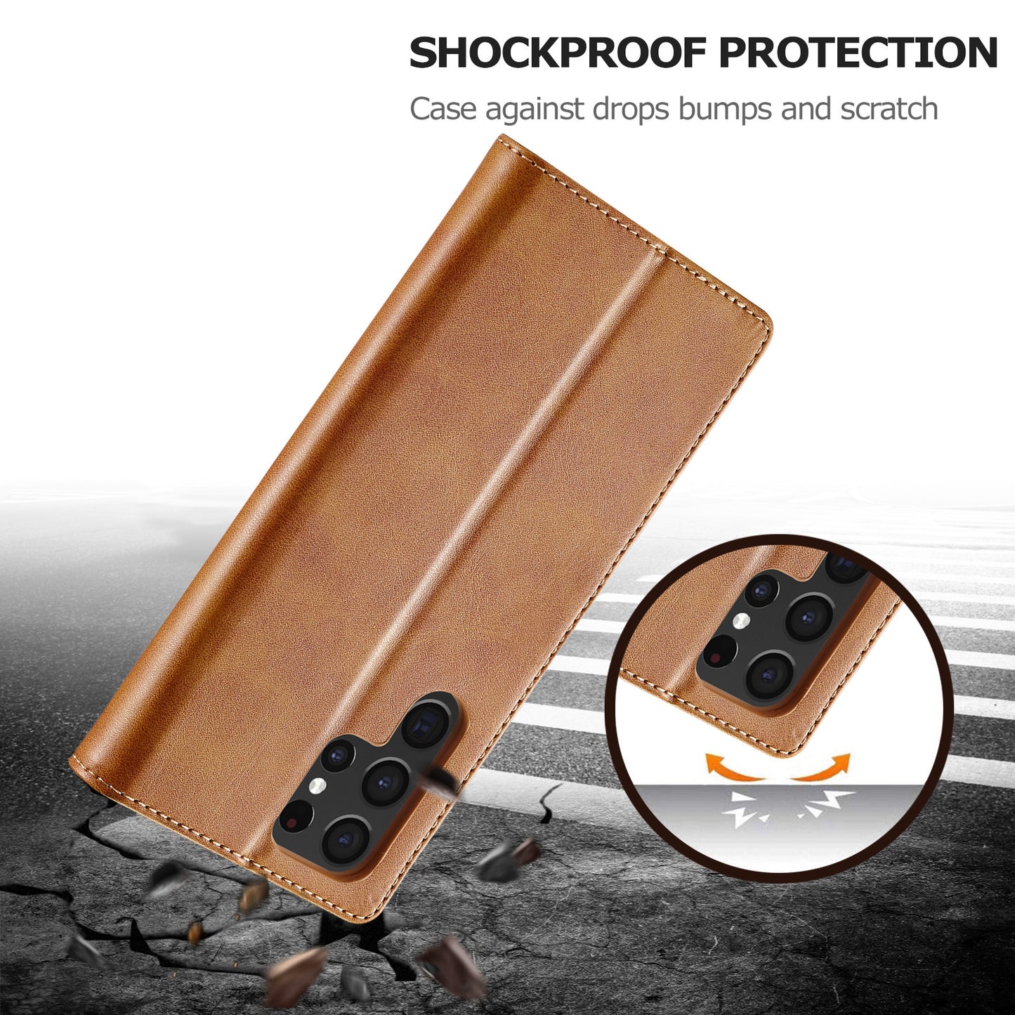 LC.IMEEKE For Samsung Galaxy S24 Ultra Case Drop-resistant Stand Leather Phone Shell Cover - Yellow