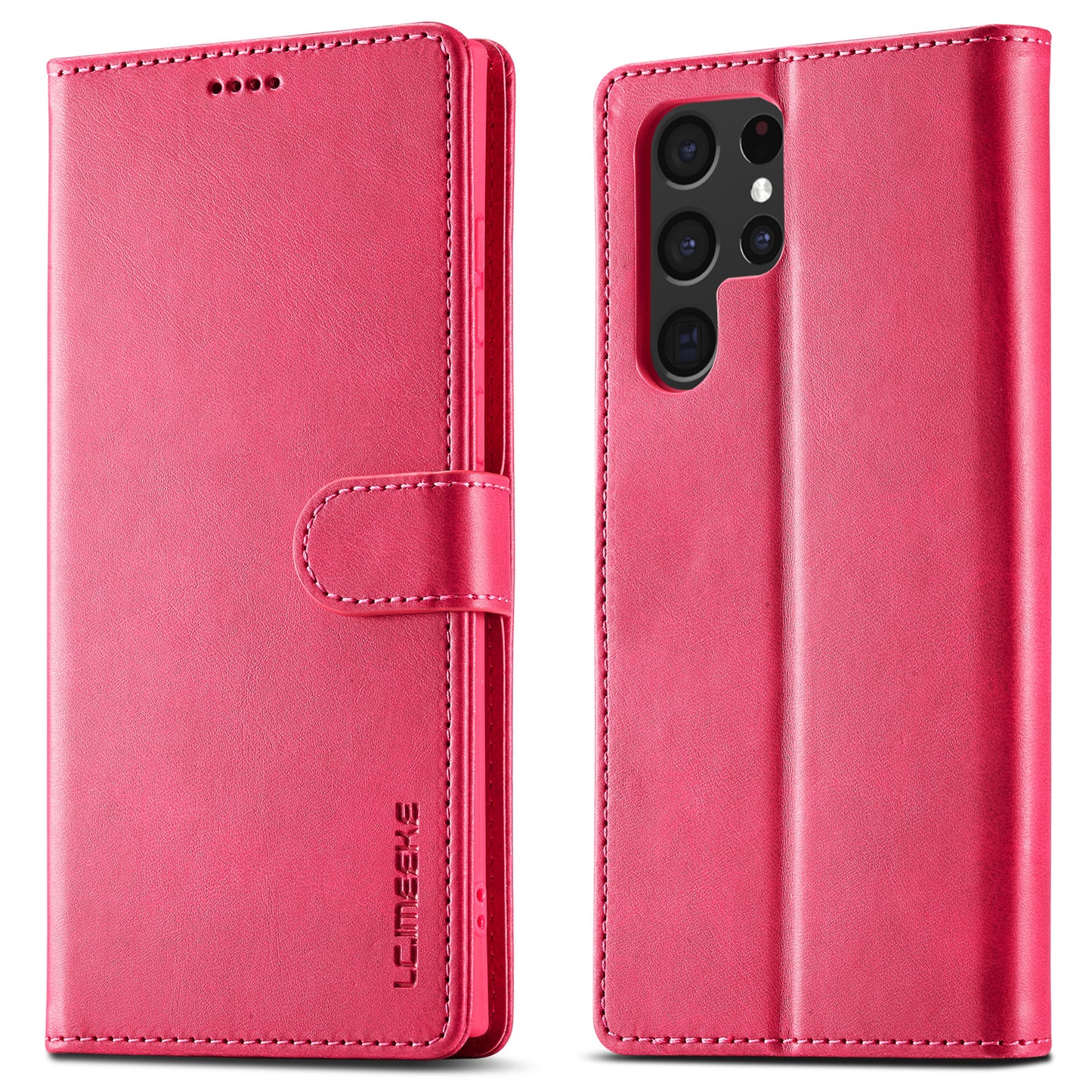 LC.IMEEKE For Samsung Galaxy S24 Ultra Case Drop-resistant Stand Leather Phone Shell Cover - Rose