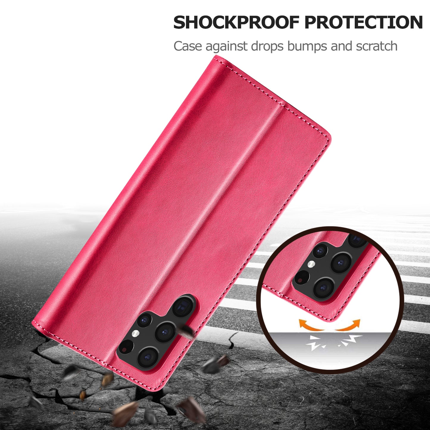 LC.IMEEKE For Samsung Galaxy S24 Ultra Case Drop-resistant Stand Leather Phone Shell Cover - Rose