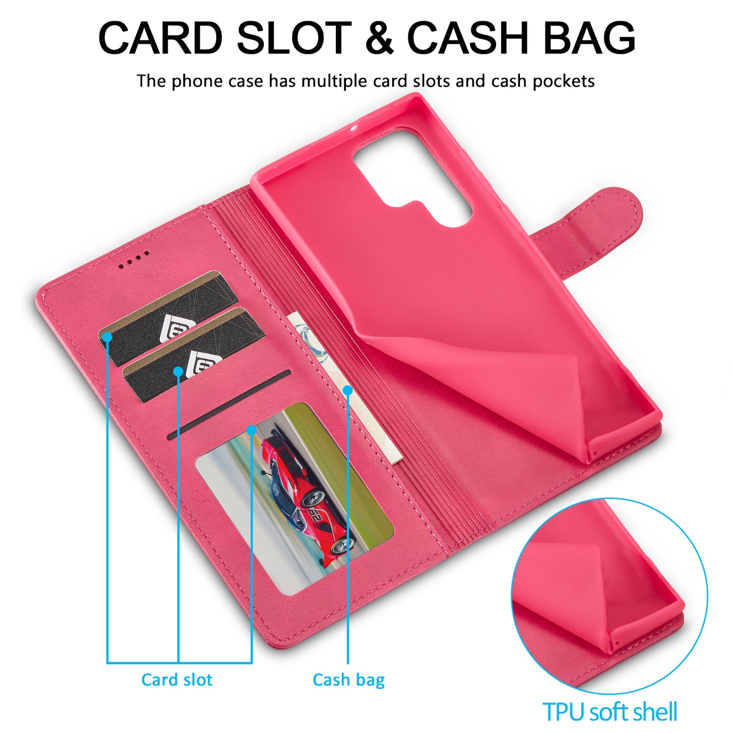 LC.IMEEKE For Samsung Galaxy S24 Ultra Case Drop-resistant Stand Leather Phone Shell Cover - Rose
