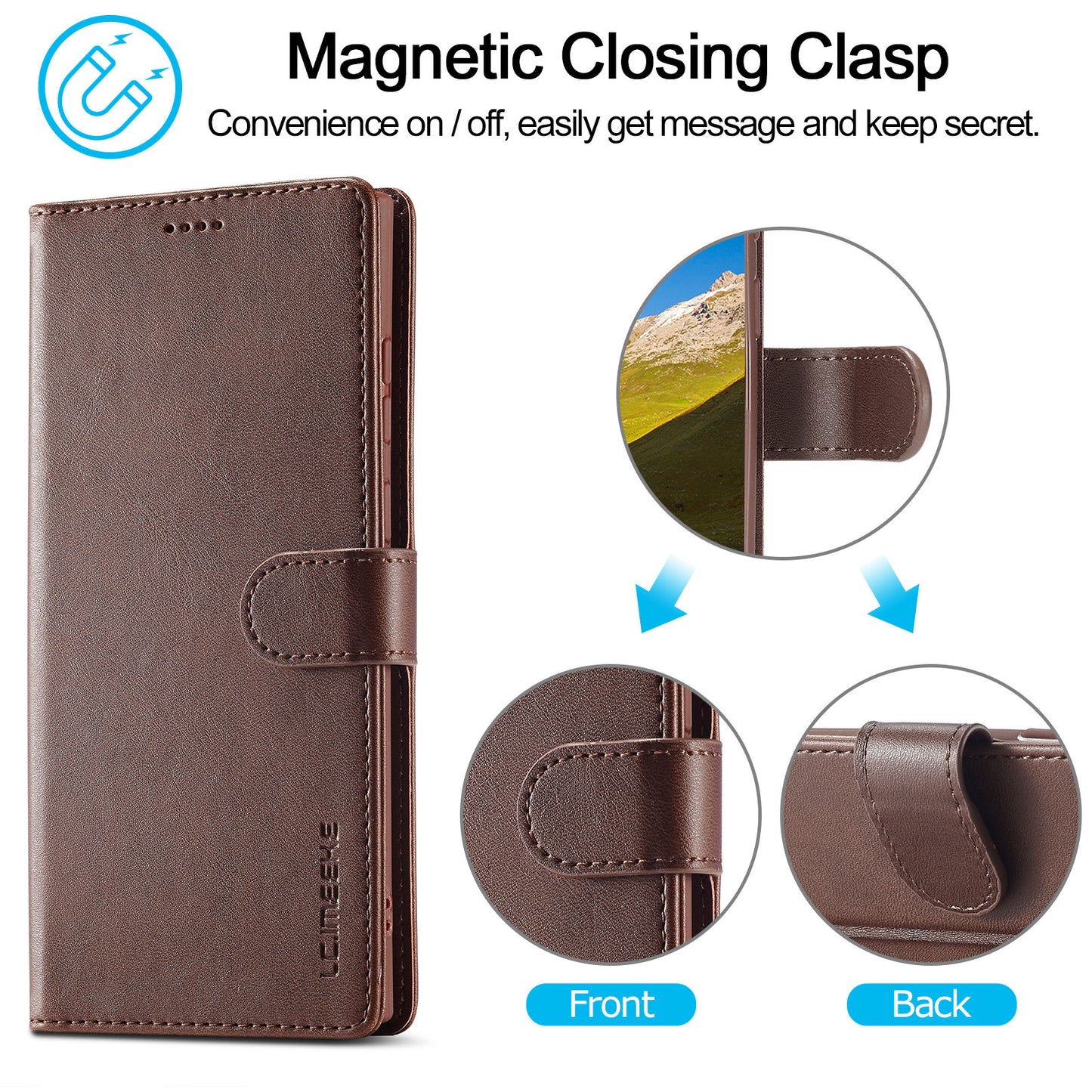 LC.IMEEKE For Samsung Galaxy S24 Ultra Case Drop-resistant Stand Leather Phone Shell Cover - Brown