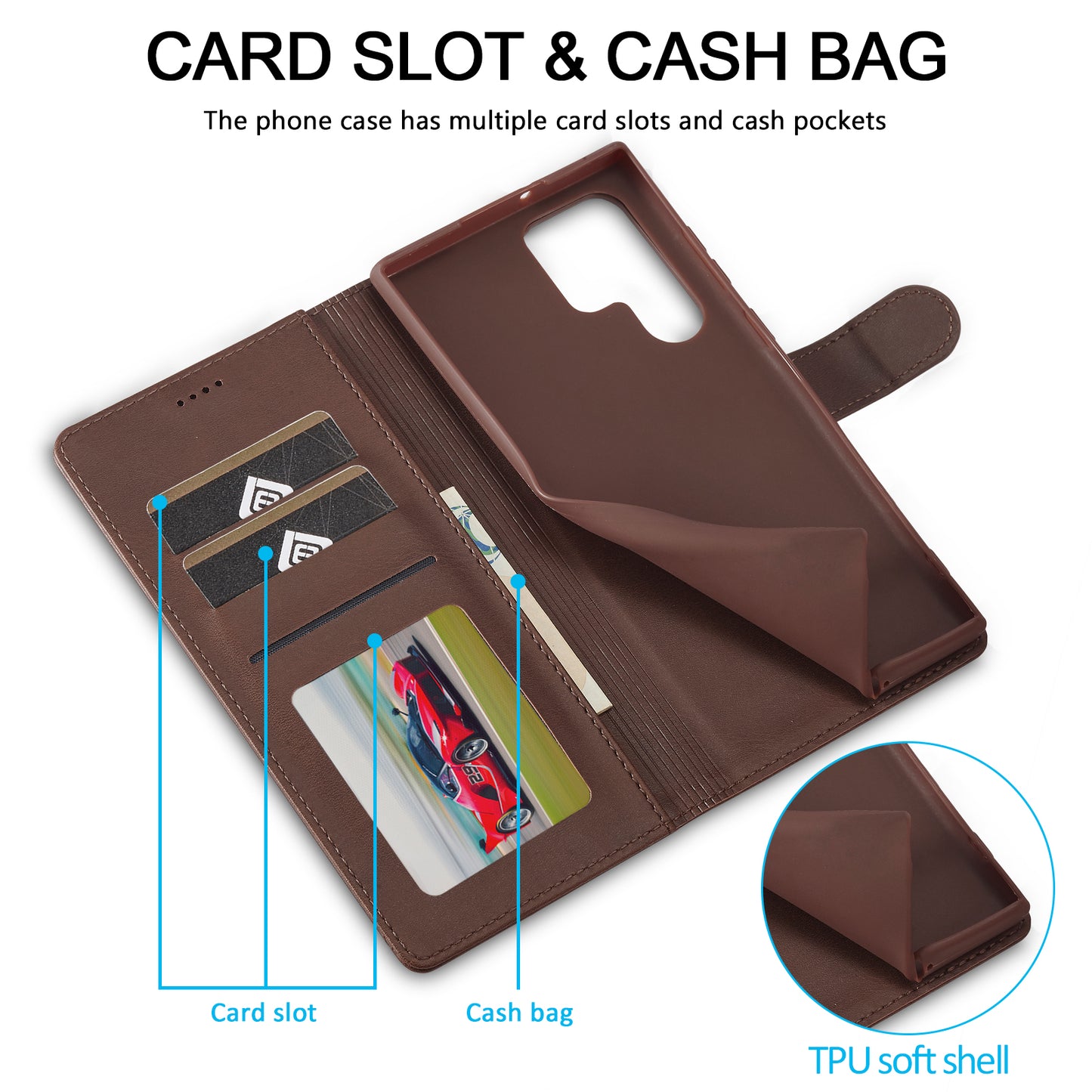 LC.IMEEKE For Samsung Galaxy S24 Ultra Case Drop-resistant Stand Leather Phone Shell Cover - Brown
