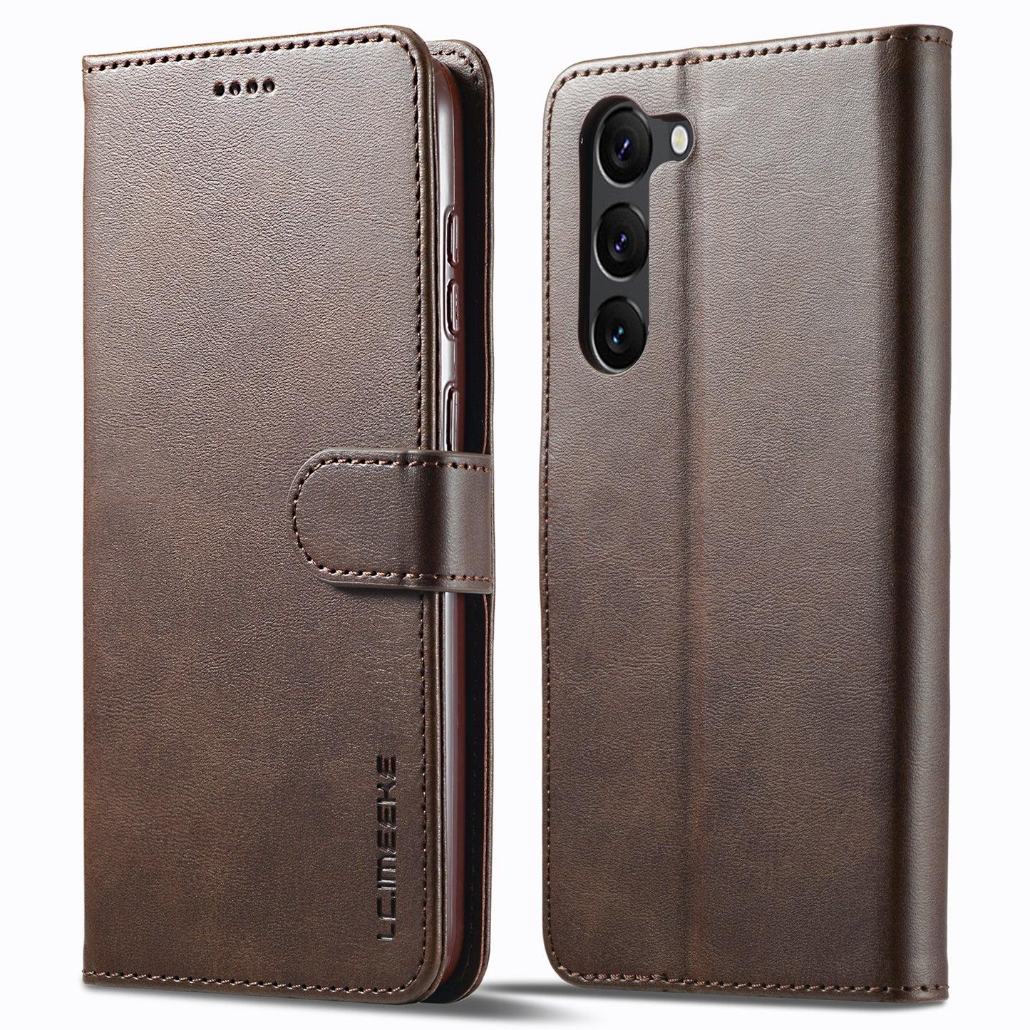 LC.IMEEKE For Samsung Galaxy S24+ Case Calf Texture Leather Stand Phone Protective Cover - Brown