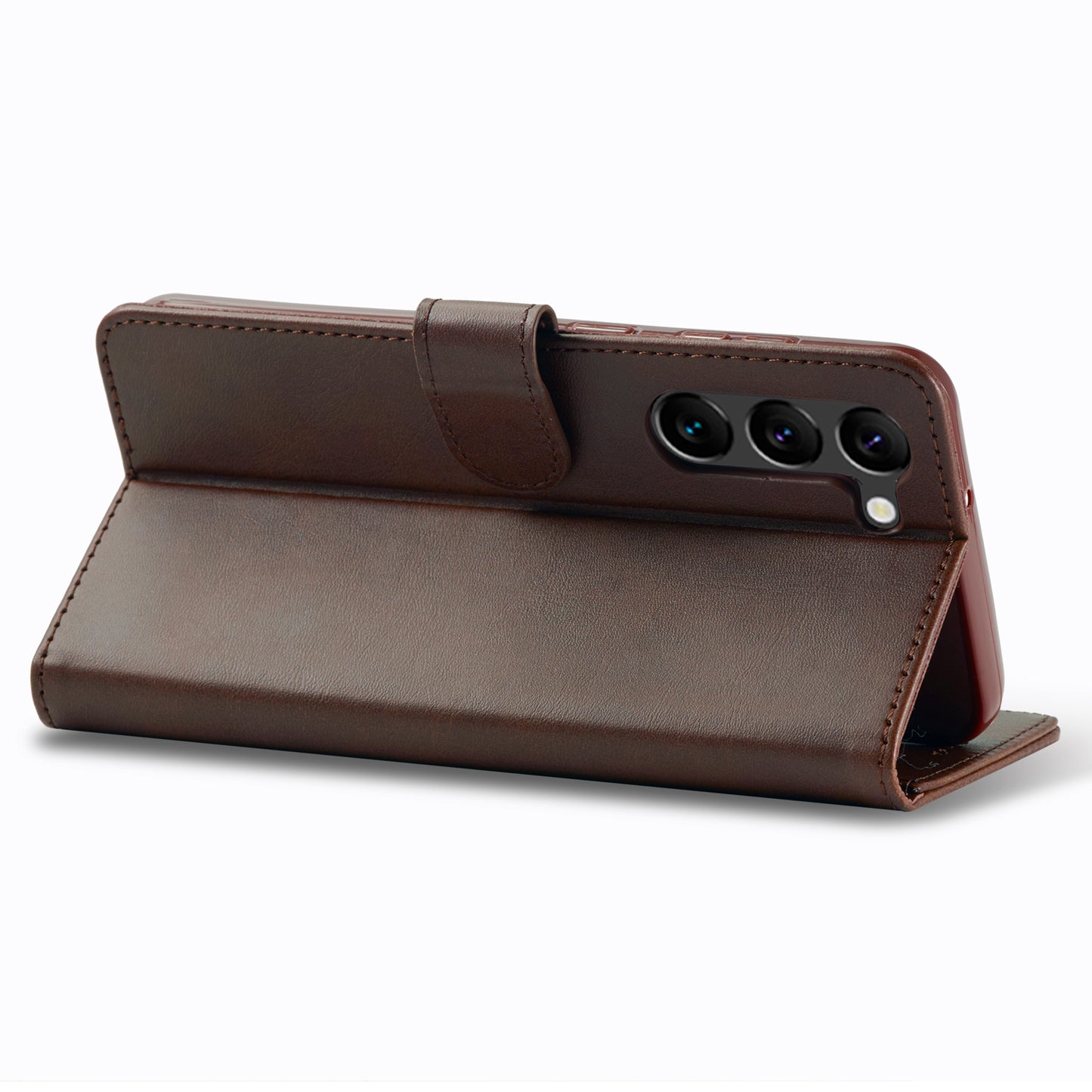 LC.IMEEKE For Samsung Galaxy S24+ Case Calf Texture Leather Stand Phone Protective Cover - Brown