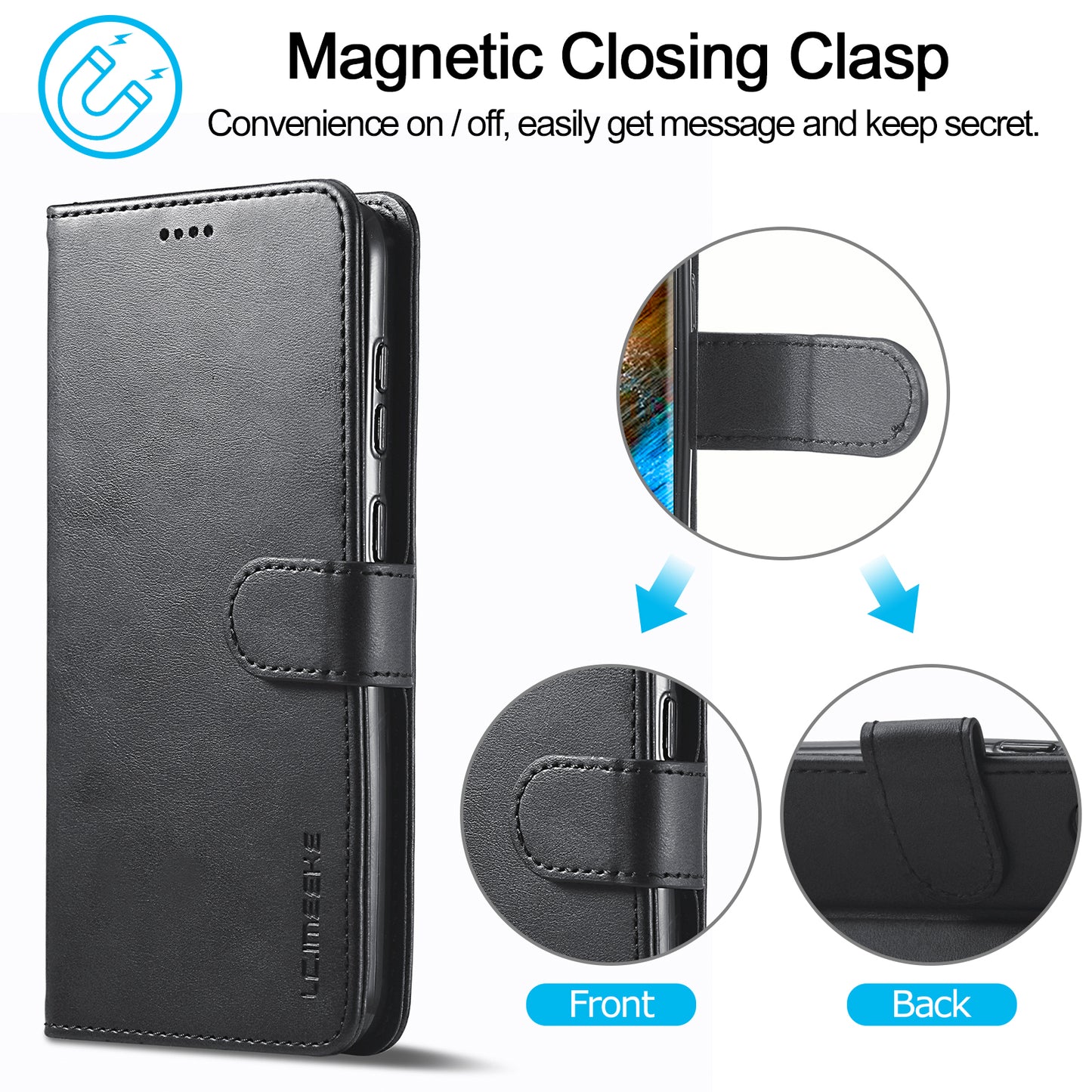 LC.IMEEKE For Samsung Galaxy S24+ Case Calf Texture Leather Stand Phone Protective Cover - Black