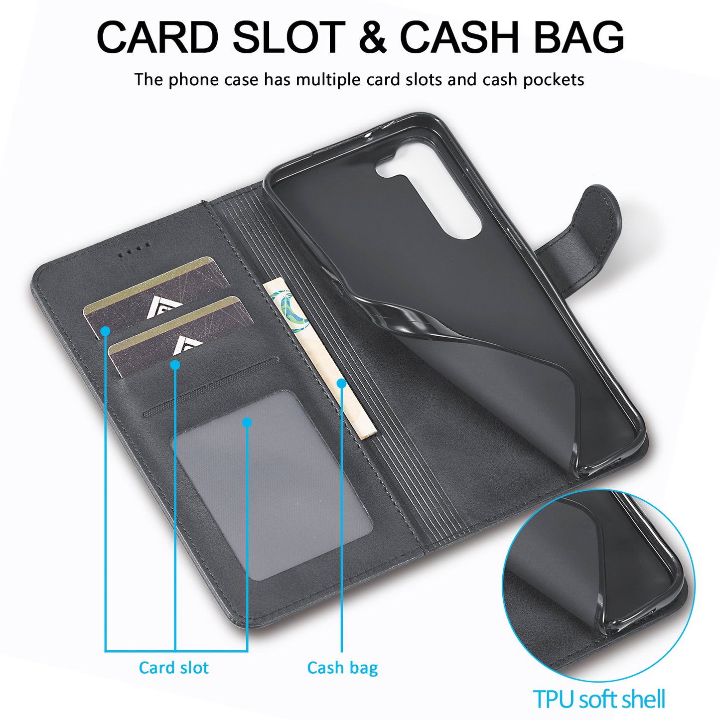 LC.IMEEKE For Samsung Galaxy S24+ Case Calf Texture Leather Stand Phone Protective Cover - Black