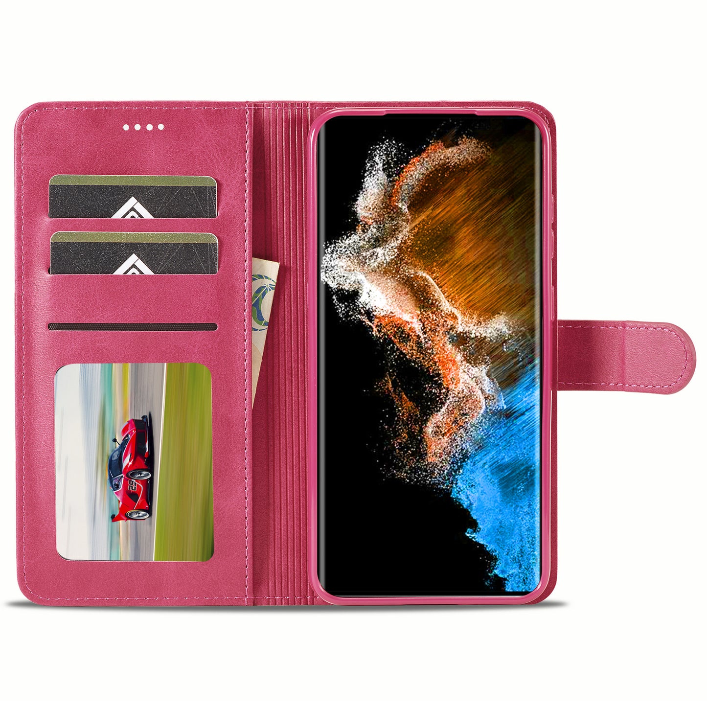LC.IMEEKE For Samsung Galaxy S24+ Case Calf Texture Leather Stand Phone Protective Cover - Rose