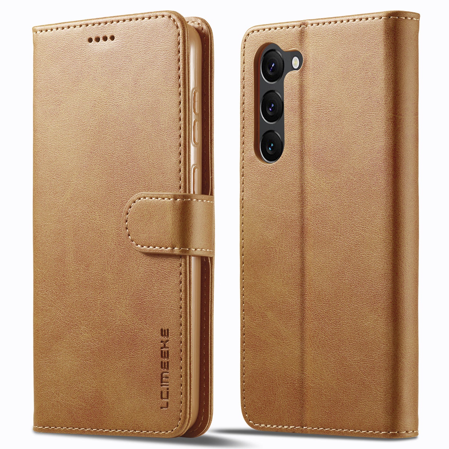 LC.IMEEKE For Samsung Galaxy S24+ Case Calf Texture Leather Stand Phone Protective Cover - Yellow