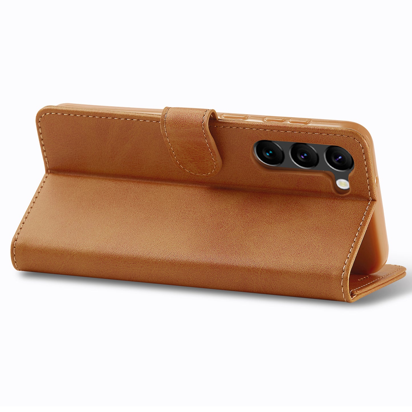 LC.IMEEKE For Samsung Galaxy S24+ Case Calf Texture Leather Stand Phone Protective Cover - Yellow