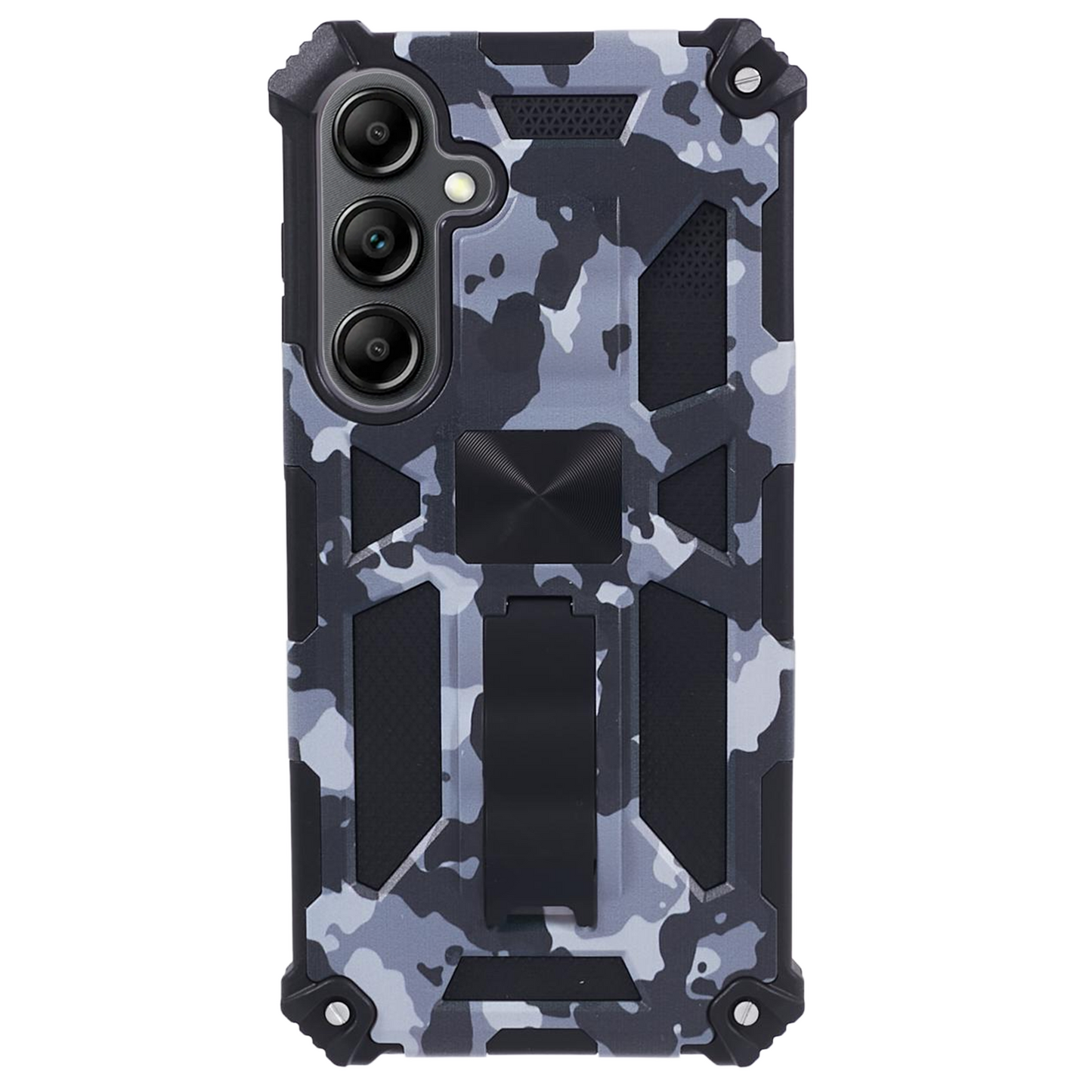 For Samsung Galaxy S24+ Case Camouflage Pattern Kickstand Protective Phone Cover - Black