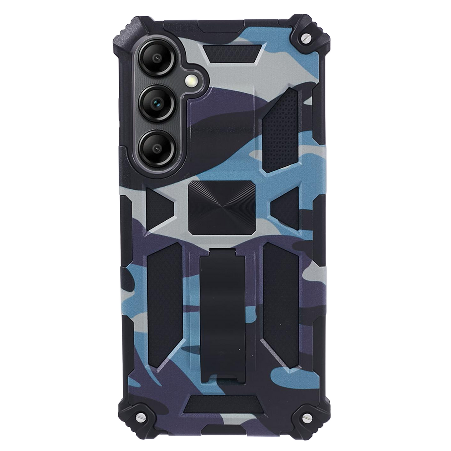 For Samsung Galaxy S24+ Case Camouflage Pattern Kickstand Protective Phone Cover - Navy Blue