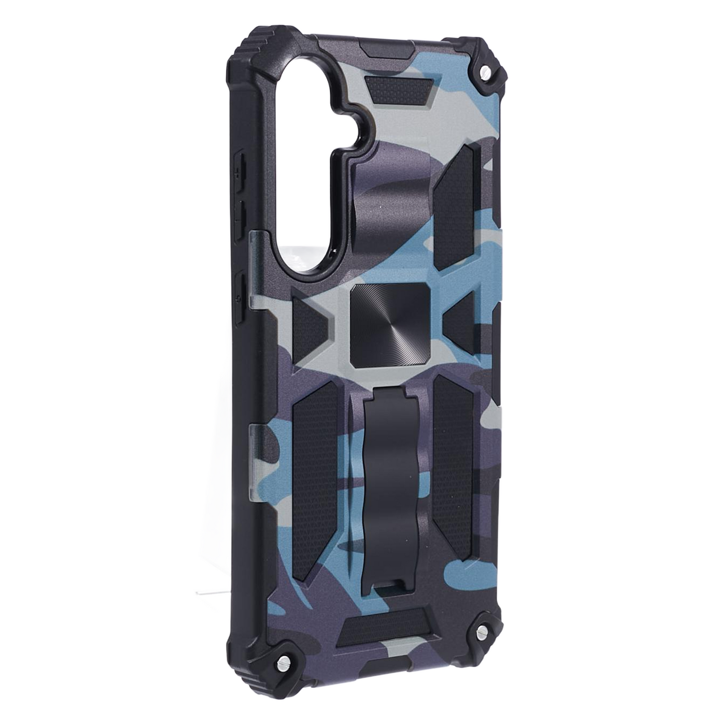 For Samsung Galaxy S24+ Case Camouflage Pattern Kickstand Protective Phone Cover - Navy Blue