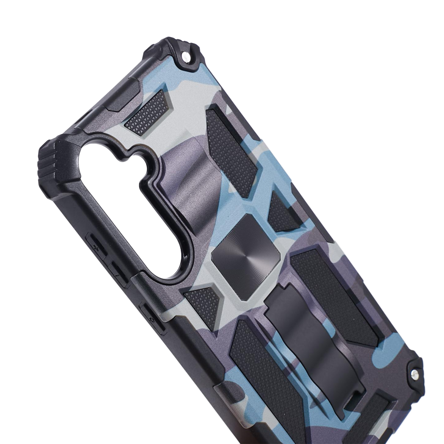 For Samsung Galaxy S24+ Case Camouflage Pattern Kickstand Protective Phone Cover - Navy Blue