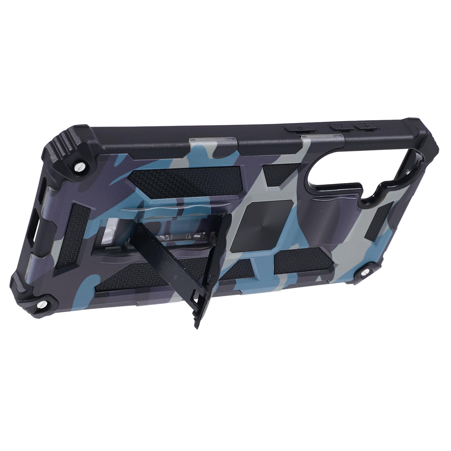 For Samsung Galaxy S24+ Case Camouflage Pattern Kickstand Protective Phone Cover - Navy Blue