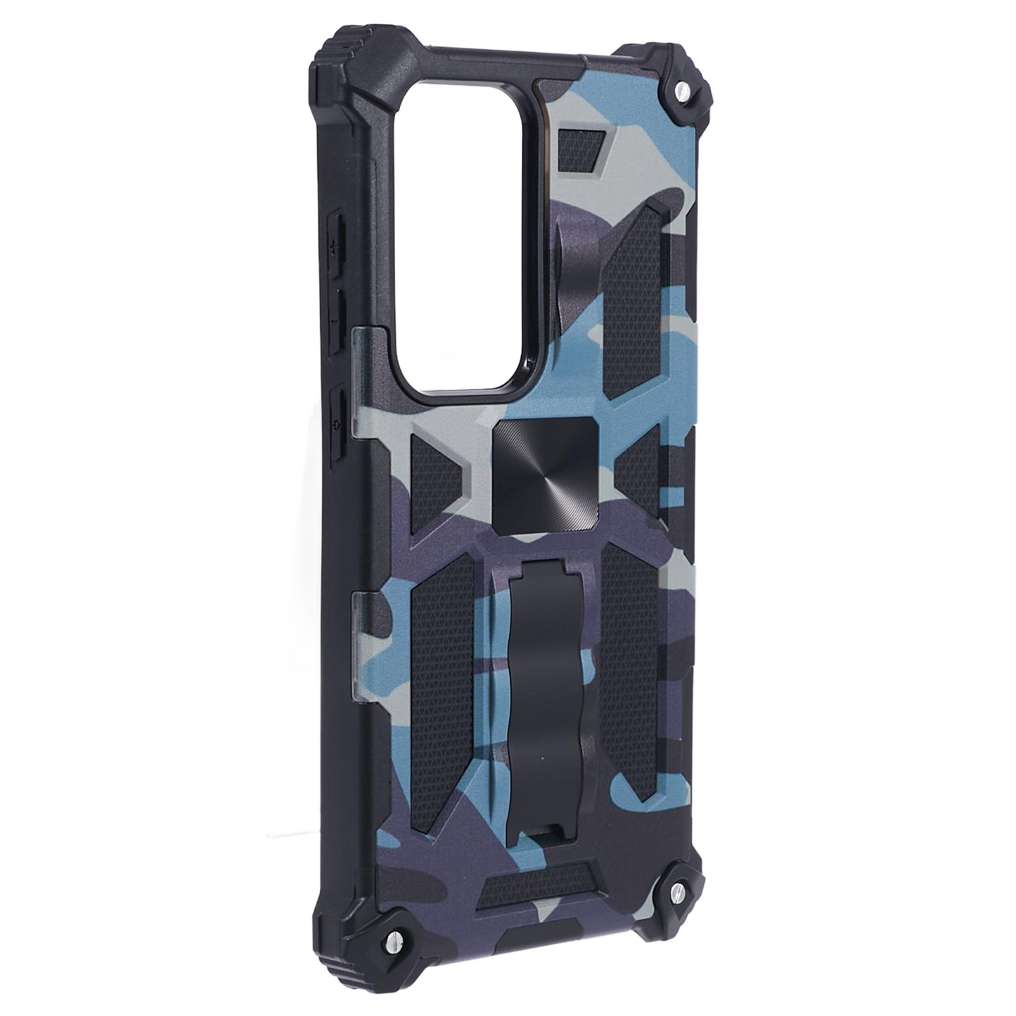For Samsung Galaxy S24 Ultra Case Camouflage Kickstand Plastic+TPU Cell Phone Cover - Navy Blue