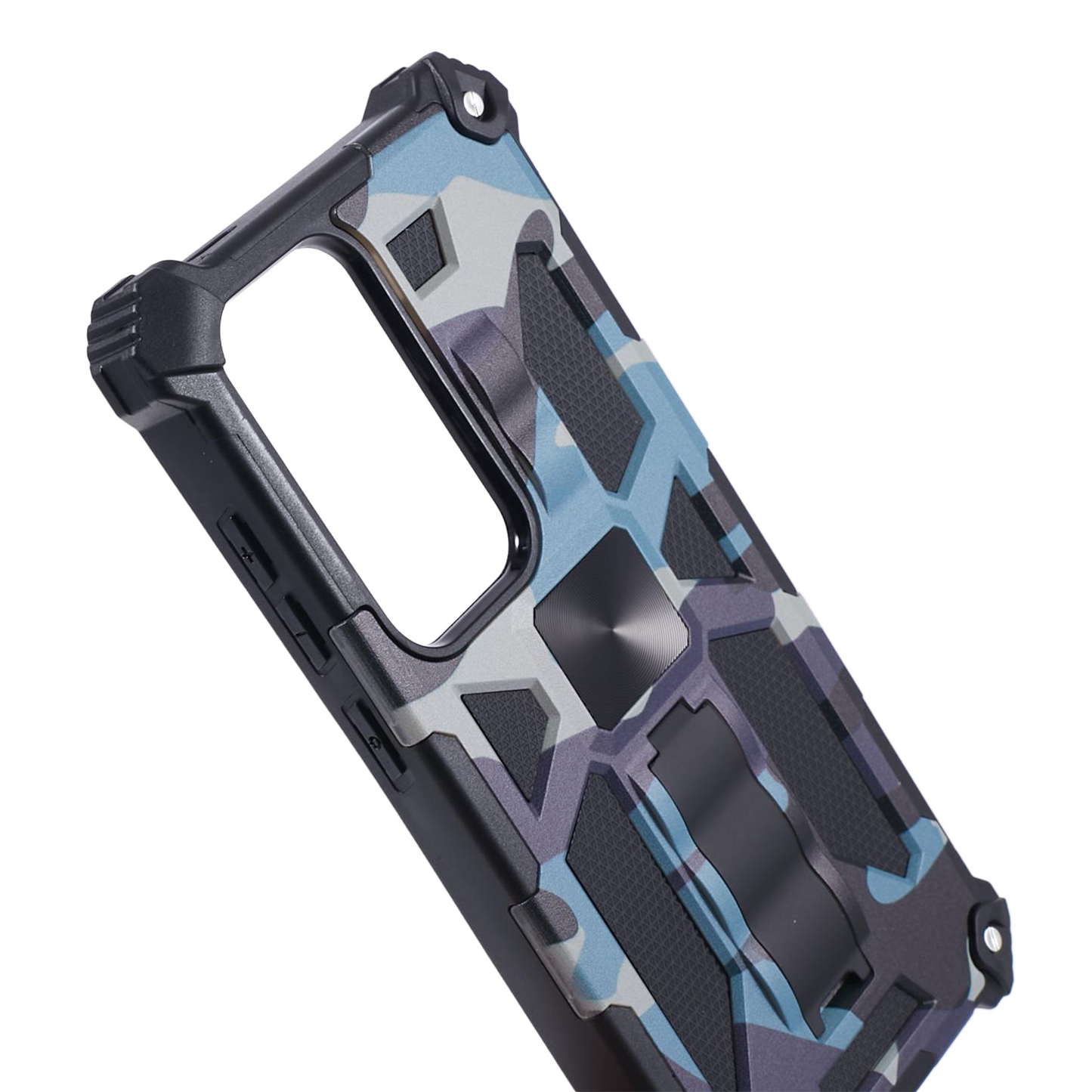 For Samsung Galaxy S24 Ultra Case Camouflage Kickstand Plastic+TPU Cell Phone Cover - Navy Blue