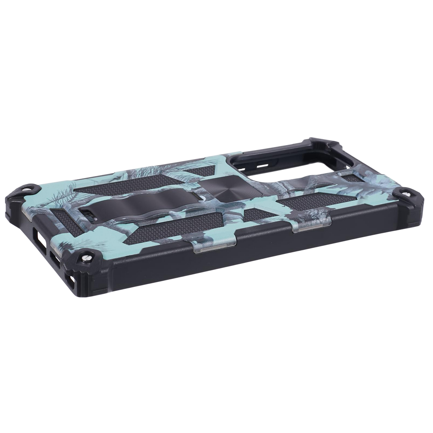 For Samsung Galaxy S24 Ultra Case Camouflage Kickstand Plastic+TPU Cell Phone Cover - Light Green