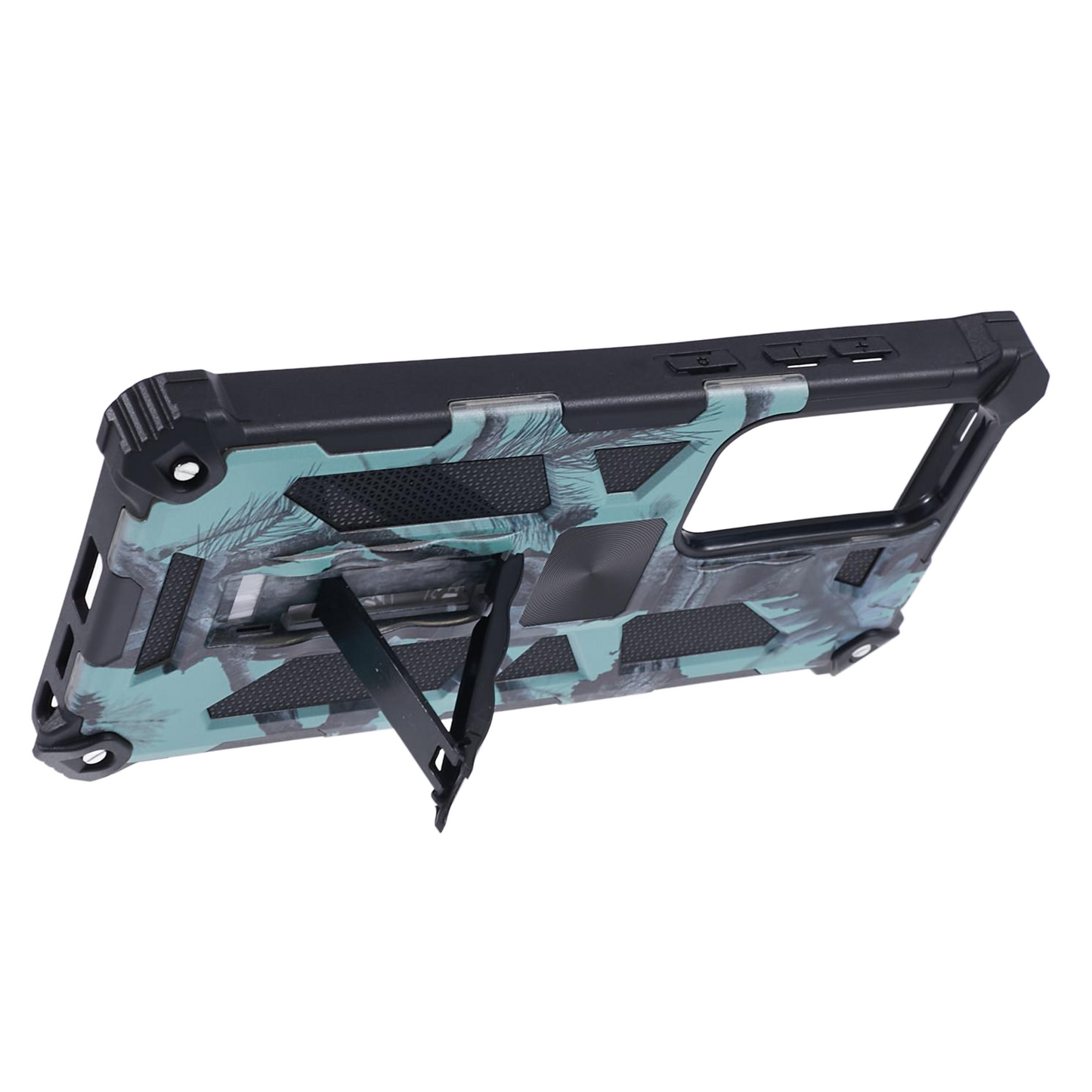 For Samsung Galaxy S24 Ultra Case Camouflage Kickstand Plastic+TPU Cell Phone Cover - Light Green